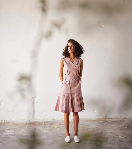 Pink Poplin Dress by Khara Kapas with An Indian Summer, An Indian Summer by Khara Kapas, Casual Wear, Dresses, Organic, Pink, Poplin, Relaxed Fit, Solids, Womenswear at Kamakhyaa for sustainable fashion