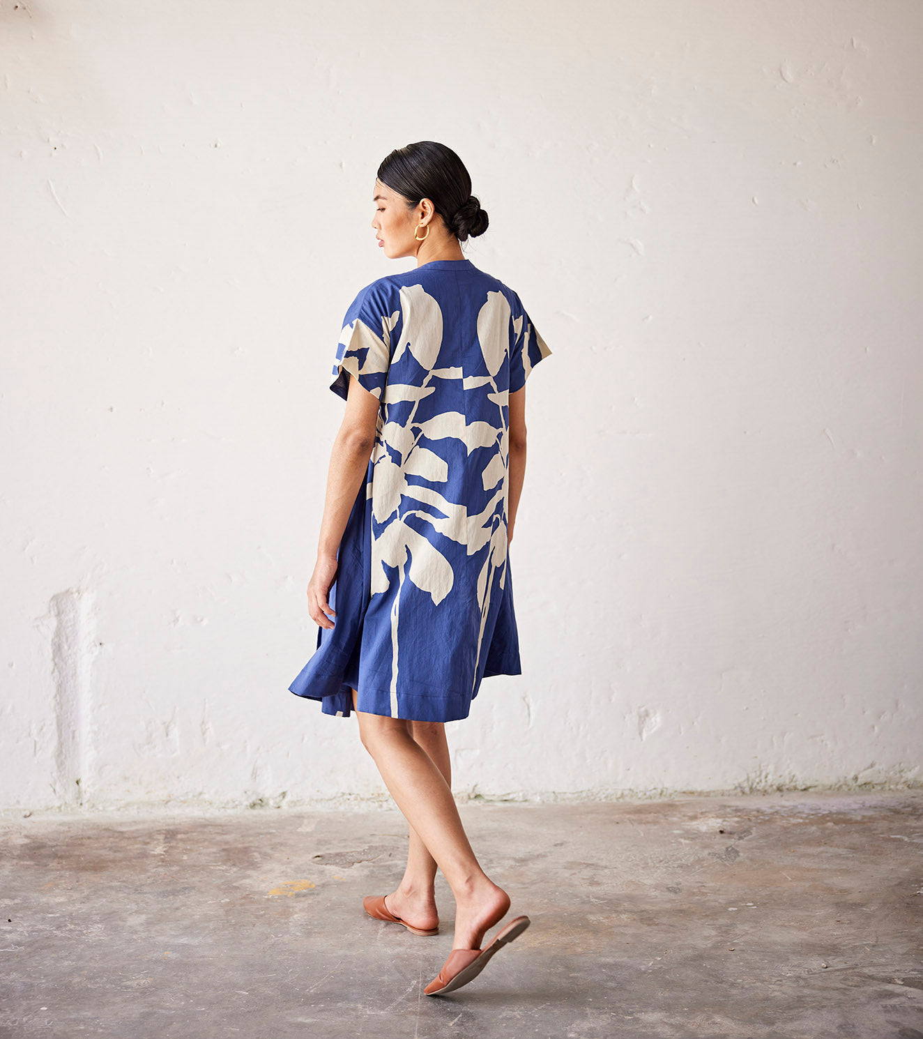 Blue Mulmul Overlap Cotton Dress by Khara Kapas with An Indian Summer, An Indian Summer by Khara Kapas, Blue, Casual Wear, Dresses, Mulmul cotton, Organic, Prints, Relaxed Fit, Womenswear at Kamakhyaa for sustainable fashion
