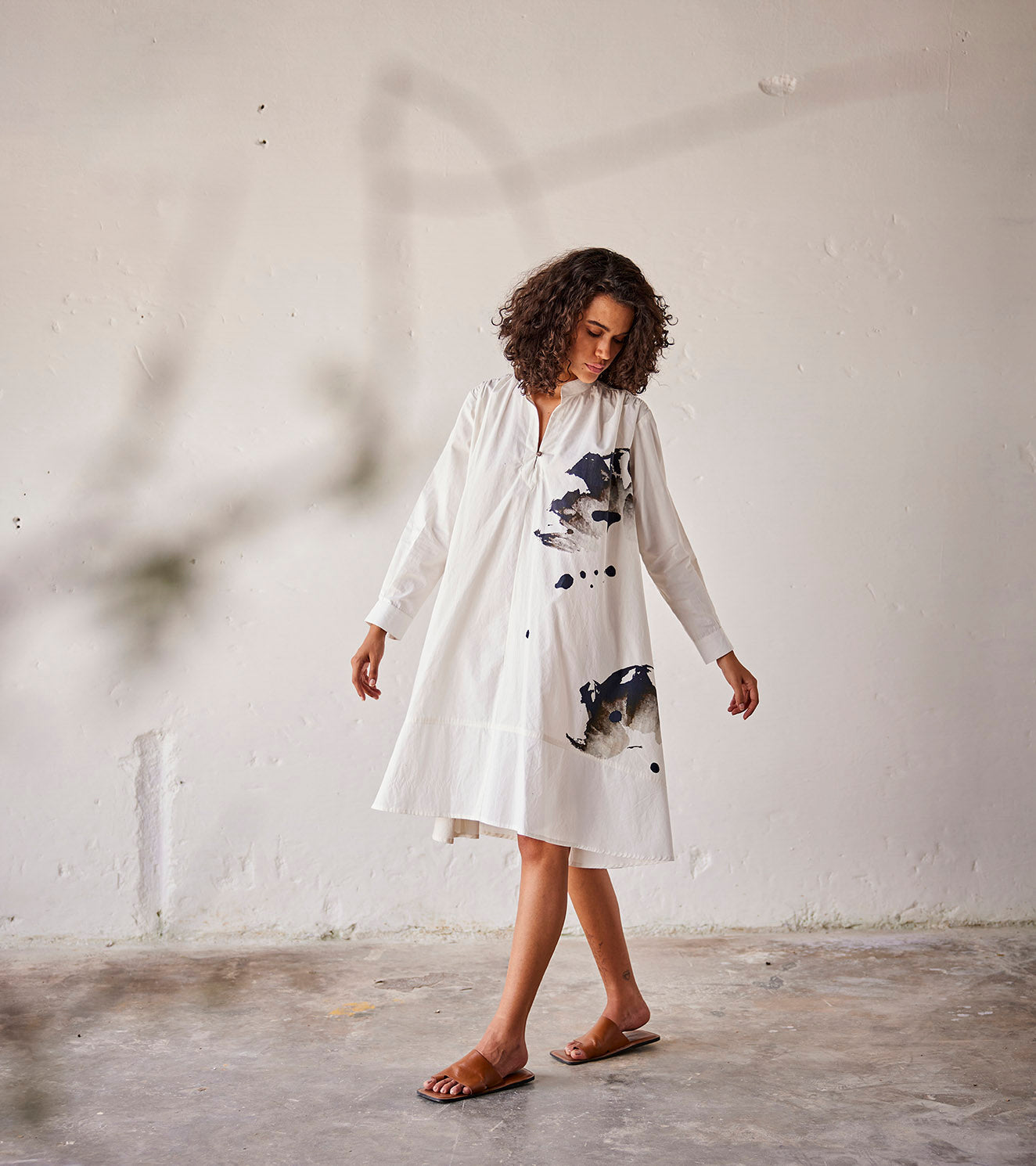 White Poplin Dress by Khara Kapas with An Indian Summer, An Indian Summer by Khara Kapas, Casual Wear, Dresses, Mulmul cotton, Organic, Prints, Relaxed Fit, White, Womenswear at Kamakhyaa for sustainable fashion