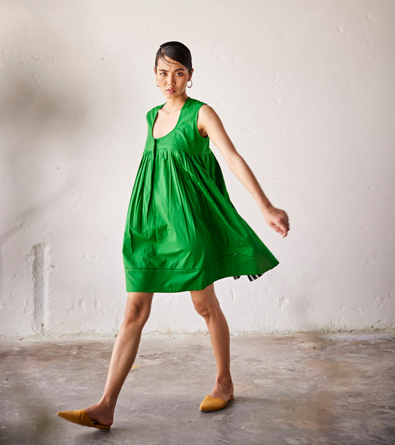 Green Poplin Dress by Khara Kapas with An Indian Summer, An Indian Summer by Khara Kapas, Casual Wear, Dresses, Green, Organic, Poplin, Regular Fit, Solids, Womenswear at Kamakhyaa for sustainable fashion