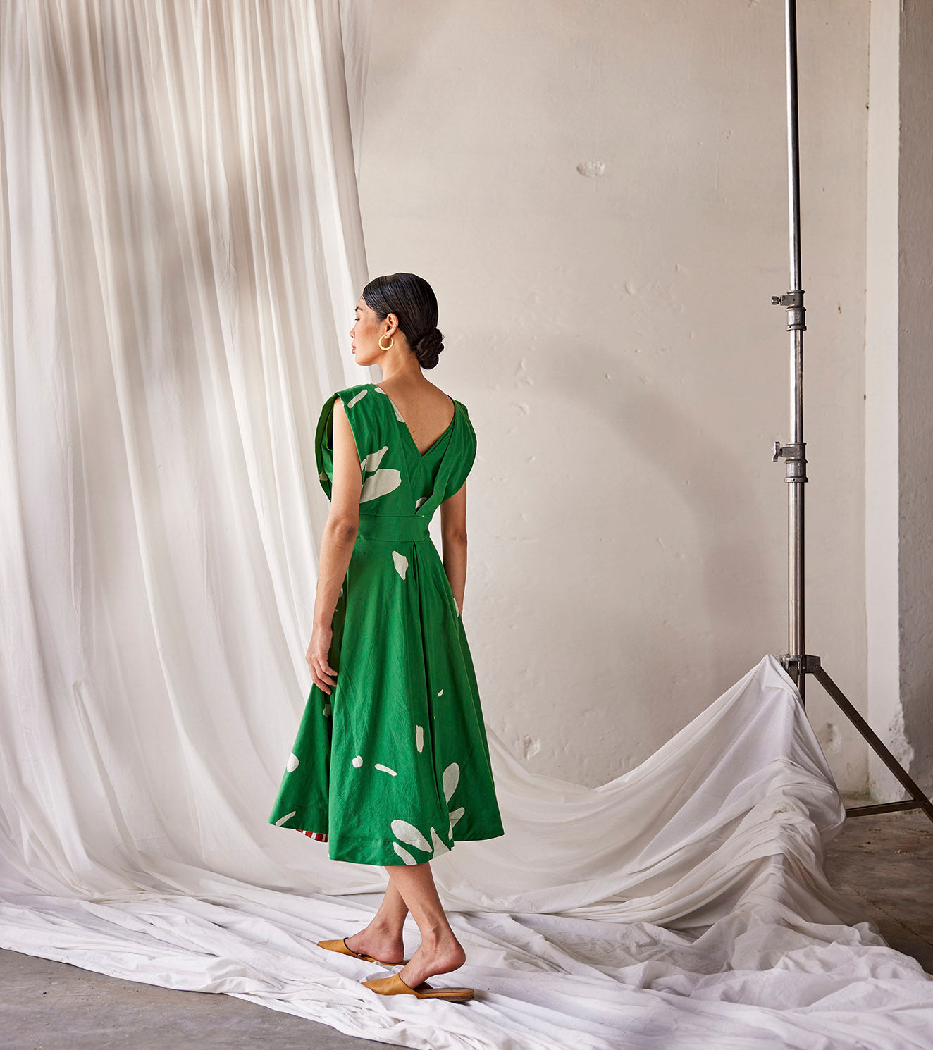 Green Sleeveless Mulmul Cotton Dress by Khara Kapas with An Indian Summer, An Indian Summer by Khara Kapas, Casual Wear, Dresses, Green, Mulmul cotton, Organic, Prints, Womenswear at Kamakhyaa for sustainable fashion