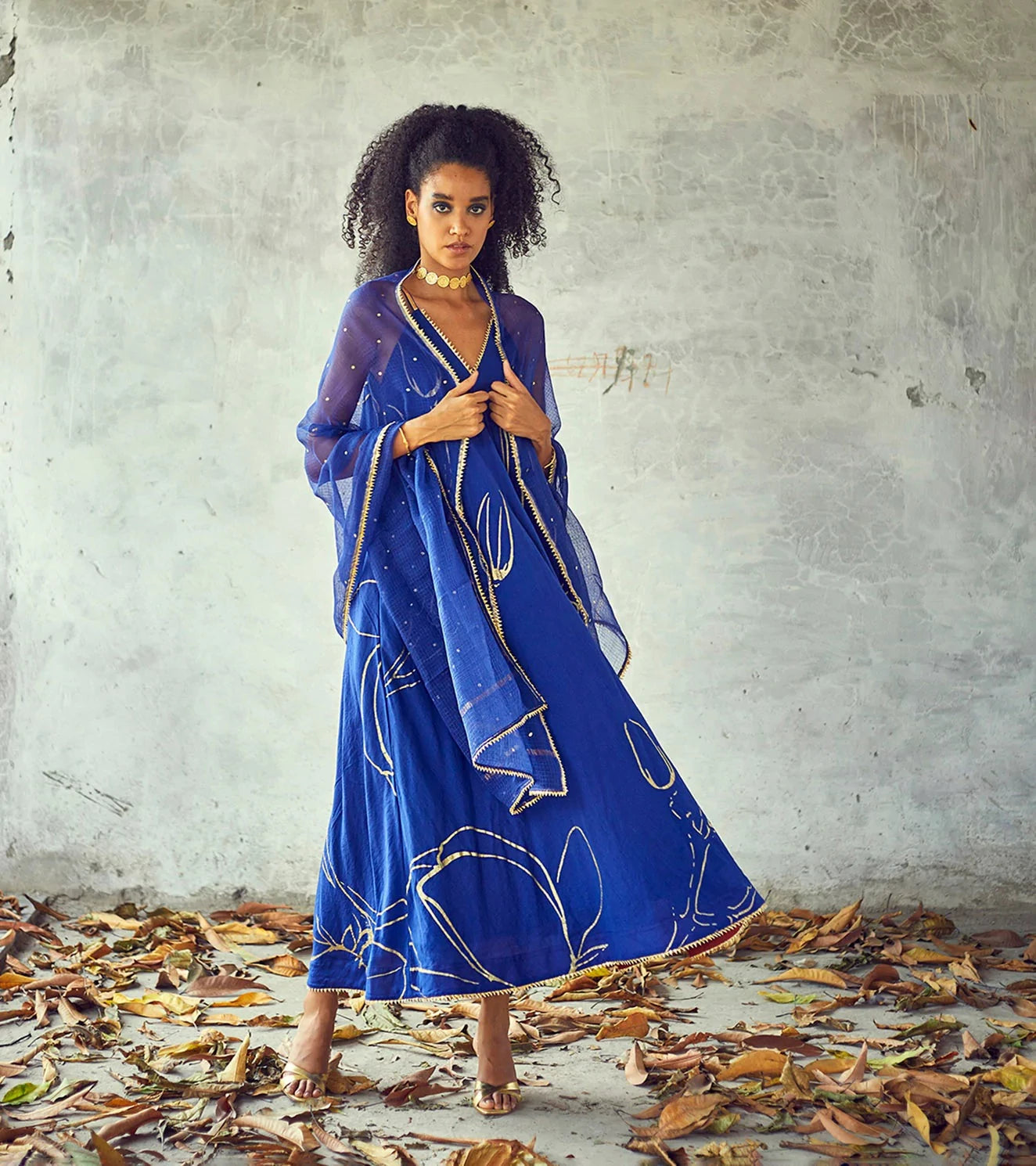 Neel Dupatta at Kamakhyaa by Khara Kapas. This item is Accessories, Blue, Casual Wear, Cotton, Dupattas, Free Size, Indian Wear, Organic, Prints, Rang Festive 22, Womenswear