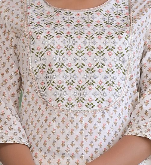 White Printed Kurta Set With Dupatta by Indian Wear with Cotton, Ethnic Wear, Kurta Pant Sets, Kurta Set with Dupattas, Natural, Prints, Regular Fit, White, Womenswear at Kamakhyaa for sustainable fashion