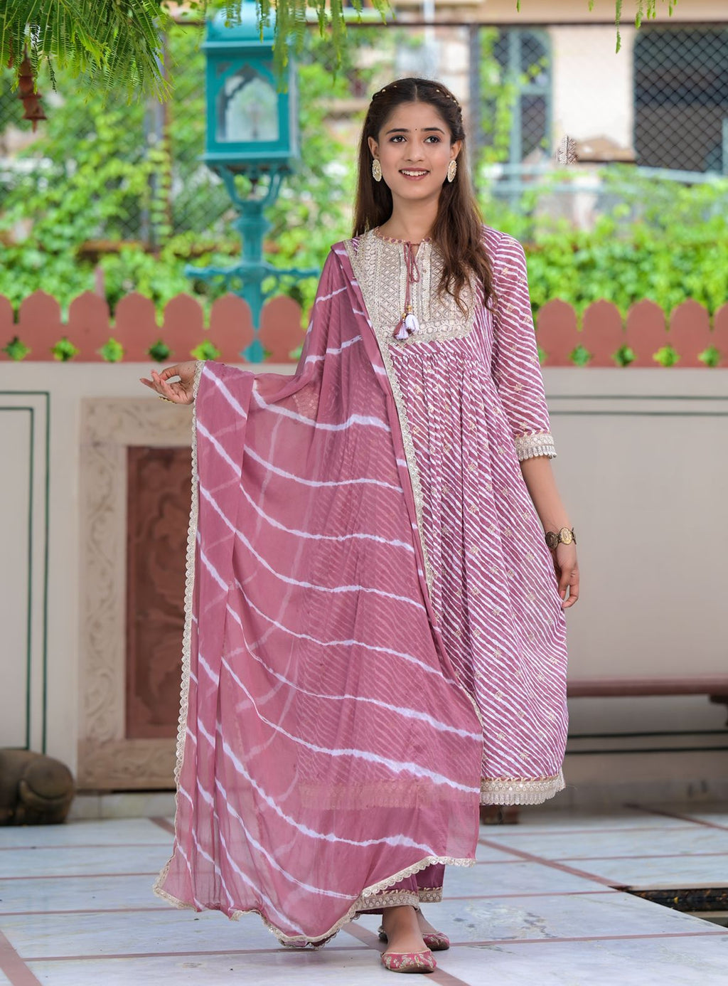 Purple Cotton Kurta Set With Dupatta by Indian Wear with Cotton, Ethnic Wear, Kurta Pant Sets, Kurta Set with Dupattas, Leheriya Prints, Mulmul, Natural, Purple, Regular Fit, Womenswear at Kamakhyaa for sustainable fashion