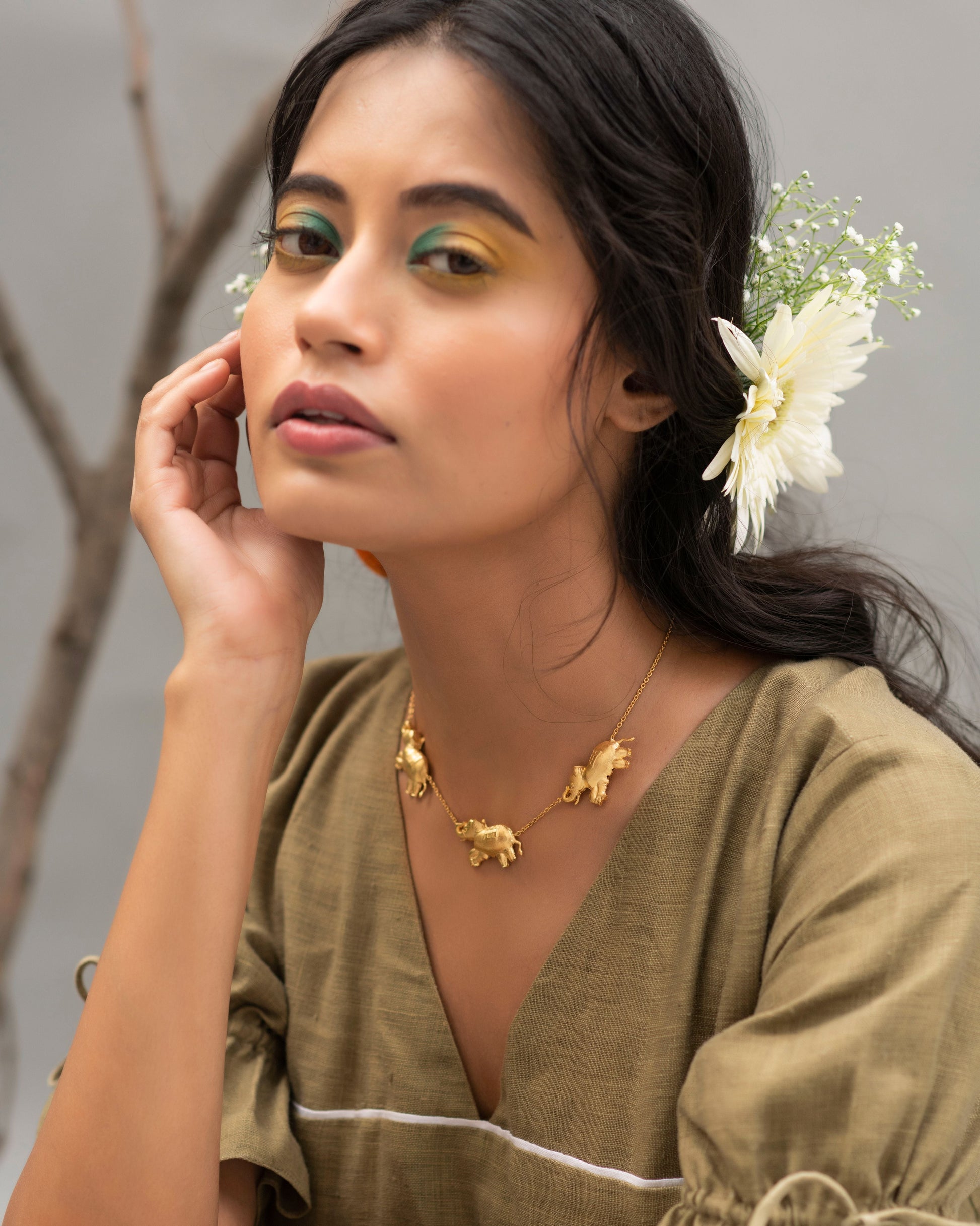 Gajendra Necklace by Amalgam By Aishwarya with Brass, Choker, Fashion Jewellery, Free Size, Gold, Into the Wild, jewelry, Natural, Solids, Yellow at Kamakhyaa for sustainable fashion