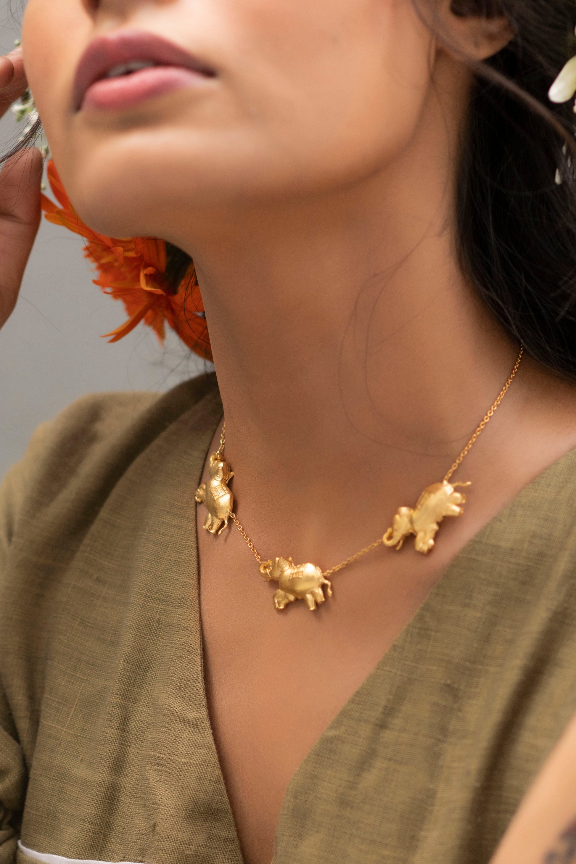 Gajendra Necklace by Amalgam By Aishwarya with Brass, Choker, Fashion Jewellery, Free Size, Gold, Into the Wild, jewelry, Natural, Solids, Yellow at Kamakhyaa for sustainable fashion