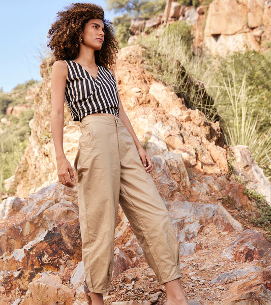 Brown Solids Trouser by Khara Kapas with Brown, Casual Wear, fall, Organic, Regular Fit, Solids, Trousers, Twill Weave Cotton, Under The Autumn Moon A/W 2022, Under The Autumn Moon by Khara Kapas, Womenswear at Kamakhyaa for sustainable fashion
