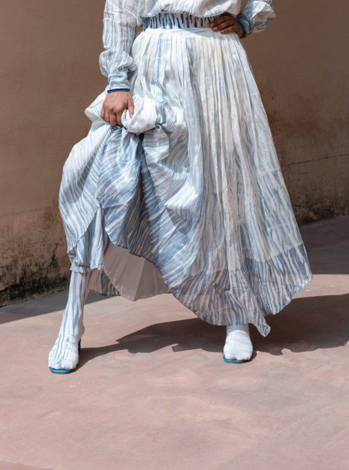 Blue Textured Skirt by The Loom Art with Best Selling, Between The Lines by The Loom Art, Blue, Chanderi Silk, July Sale, July Sale 2023, Maxi Skirts, Natural, Party Wear, Regular Fit, Skirts, Solids, Womenswear at Kamakhyaa for sustainable fashion