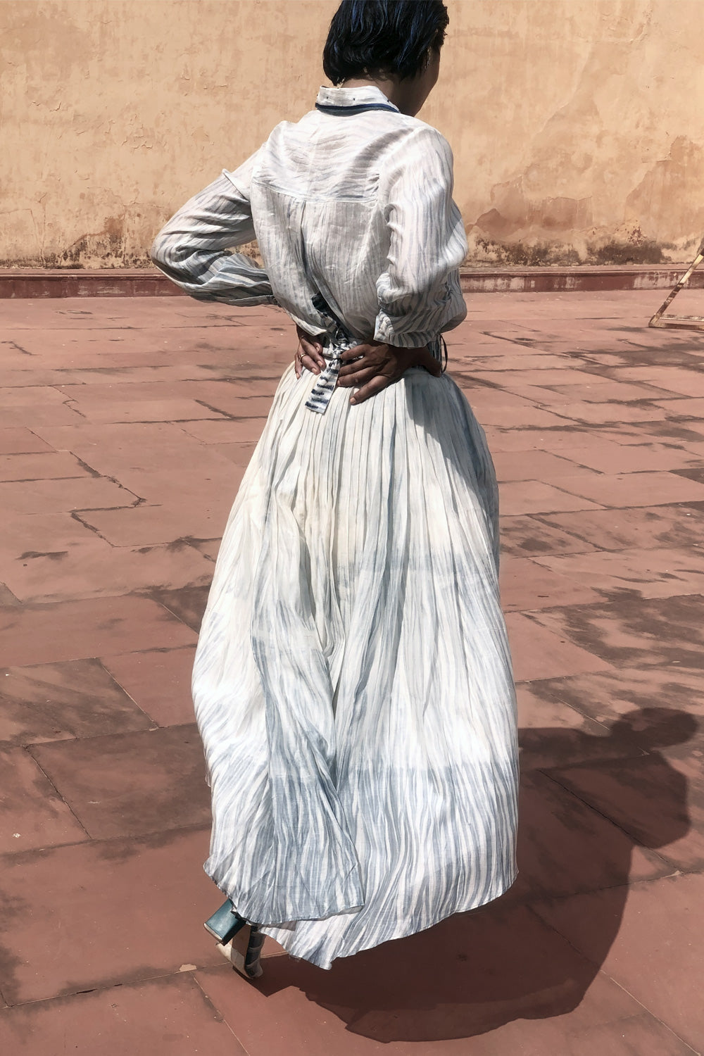 Blue Textured Skirt by The Loom Art with Best Selling, Between The Lines by The Loom Art, Blue, Chanderi Silk, July Sale, July Sale 2023, Maxi Skirts, Natural, Party Wear, Regular Fit, Skirts, Solids, Womenswear at Kamakhyaa for sustainable fashion