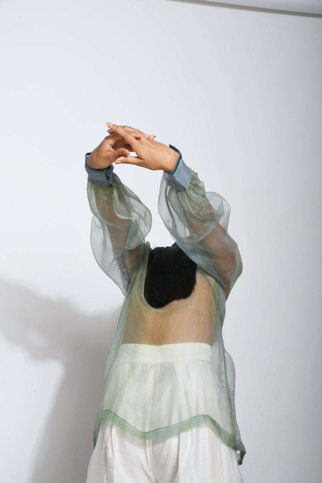 Green Silk Organza Shirt by The Loom Art with Between The Lines by The Loom Art, Green, July Sale, July Sale 2023, Natural, Party Wear, Regular Fit, Shirts, Silk Organza, Tops, Womenswear at Kamakhyaa for sustainable fashion