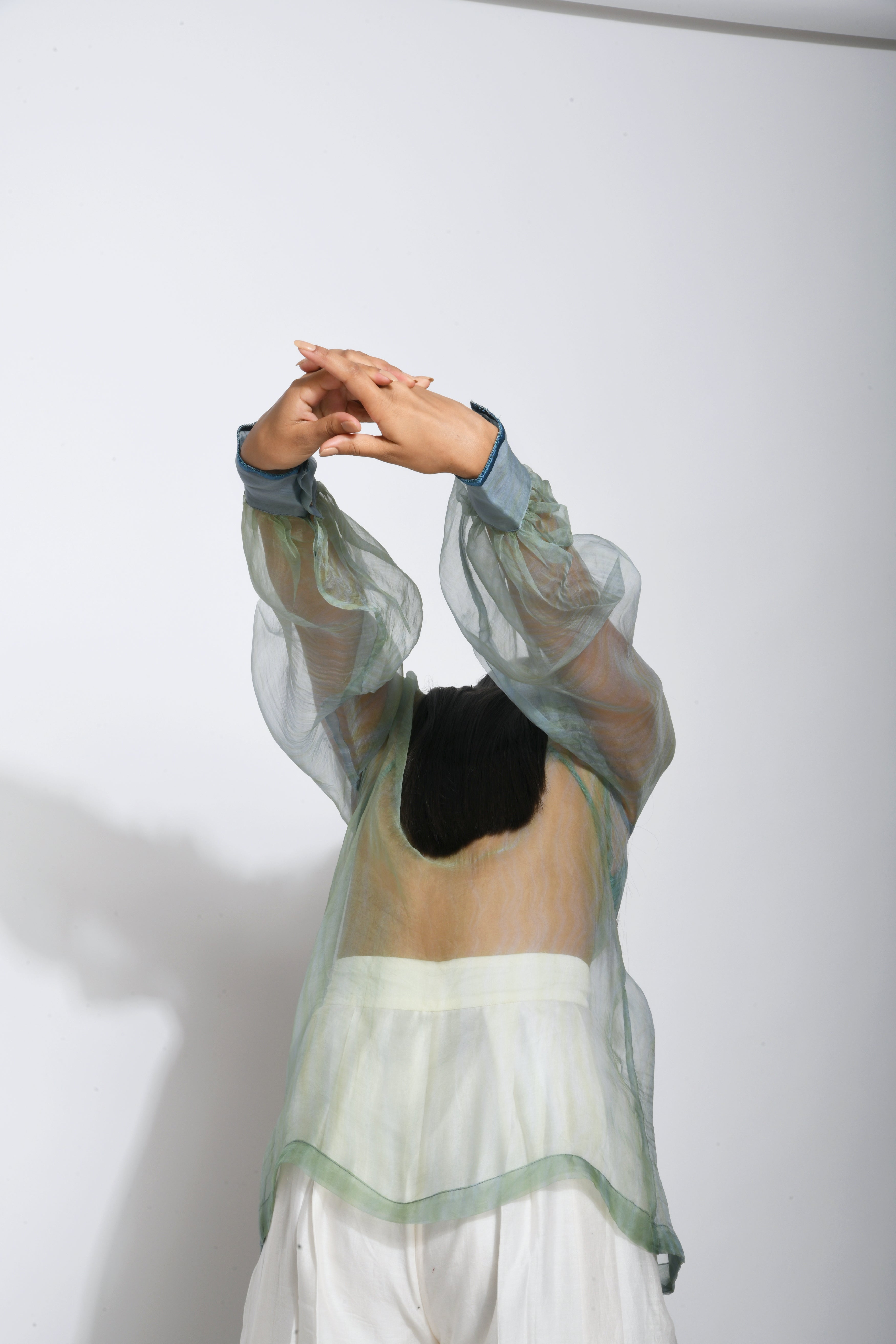 Green Silk Organza Shirt by The Loom Art with Between The Lines by The Loom Art, Green, July Sale, July Sale 2023, Natural, Party Wear, Regular Fit, Shirts, Silk Organza, Tops, Womenswear at Kamakhyaa for sustainable fashion
