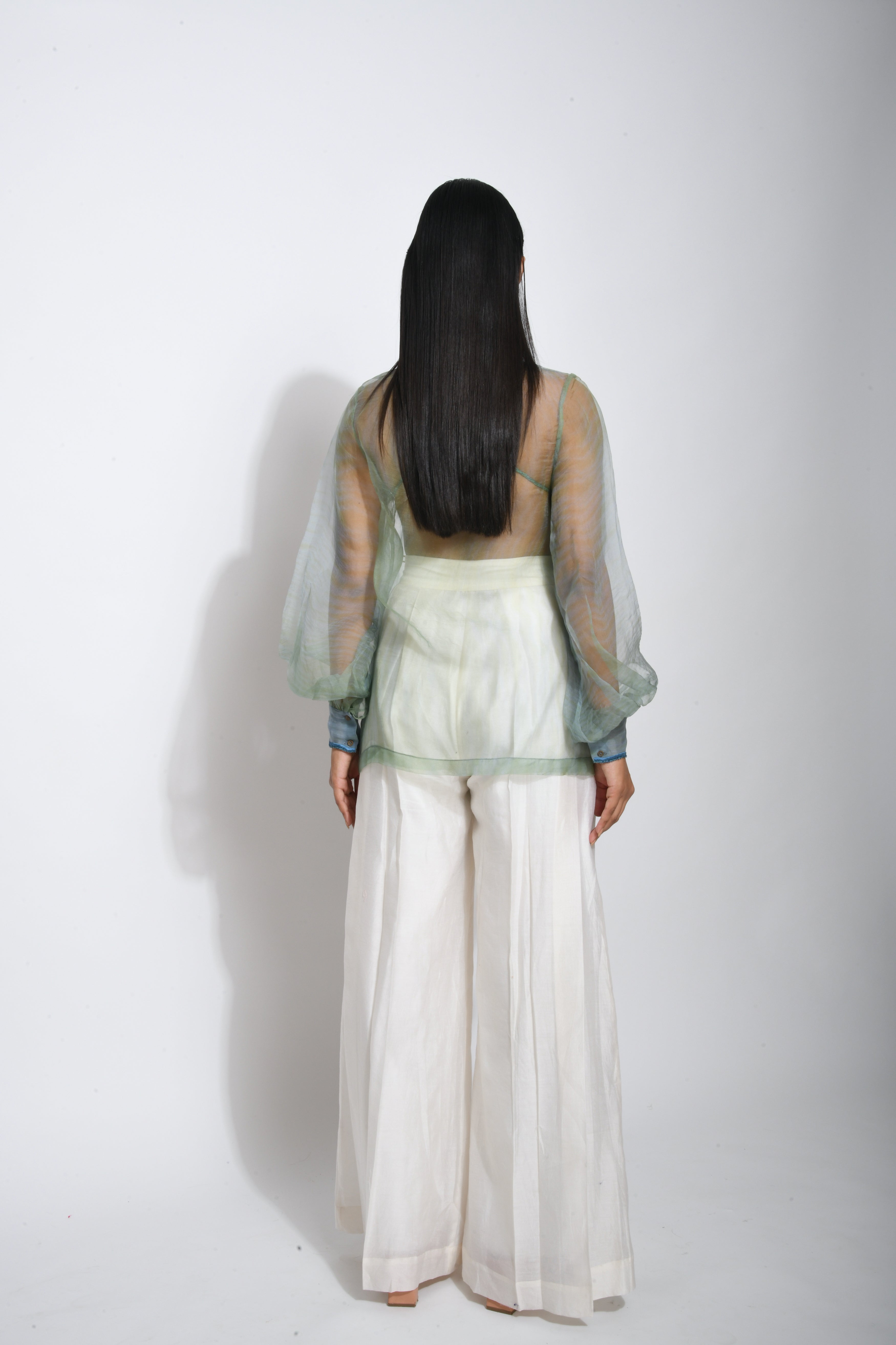 Green Silk Organza Shirt by The Loom Art with Between The Lines by The Loom Art, Green, July Sale, July Sale 2023, Natural, Party Wear, Regular Fit, Shirts, Silk Organza, Tops, Womenswear at Kamakhyaa for sustainable fashion