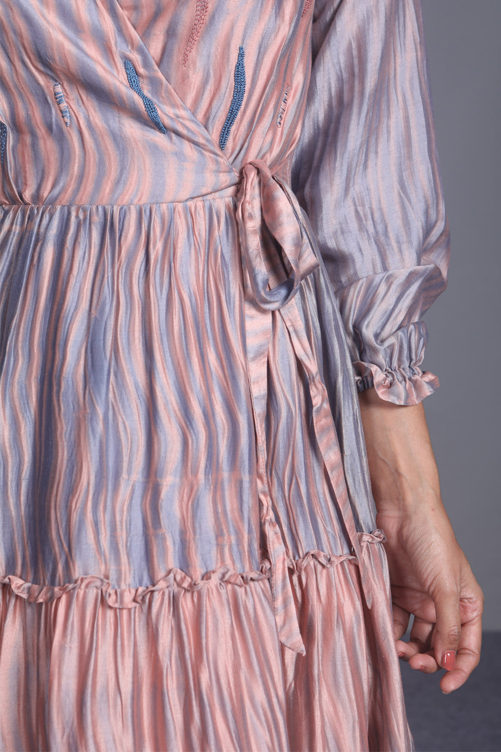 Pink Textured Tier Dress by The Loom Art with Between The Lines by The Loom Art, Fall, July Sale, July Sale 2023, Maxi Dresses, Natural, Ombre & Dyes, Party Wear, Pink, Regular Fit, Tiered Dresses, Womenswear, Wrap Dresses at Kamakhyaa for sustainable fashion