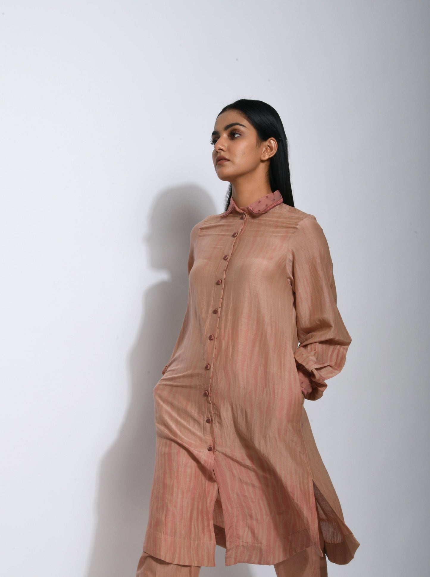 Brown Shirt by The Loom Art with Best Selling, Between The Lines by The Loom Art, Brown, Cotton Silk, fall, July Sale, July Sale 2023, missing, Natural, Ombre & Dyes, Party Wear, Regular Fit, Shirts, Tops, Womenswear at Kamakhyaa for sustainable fashion