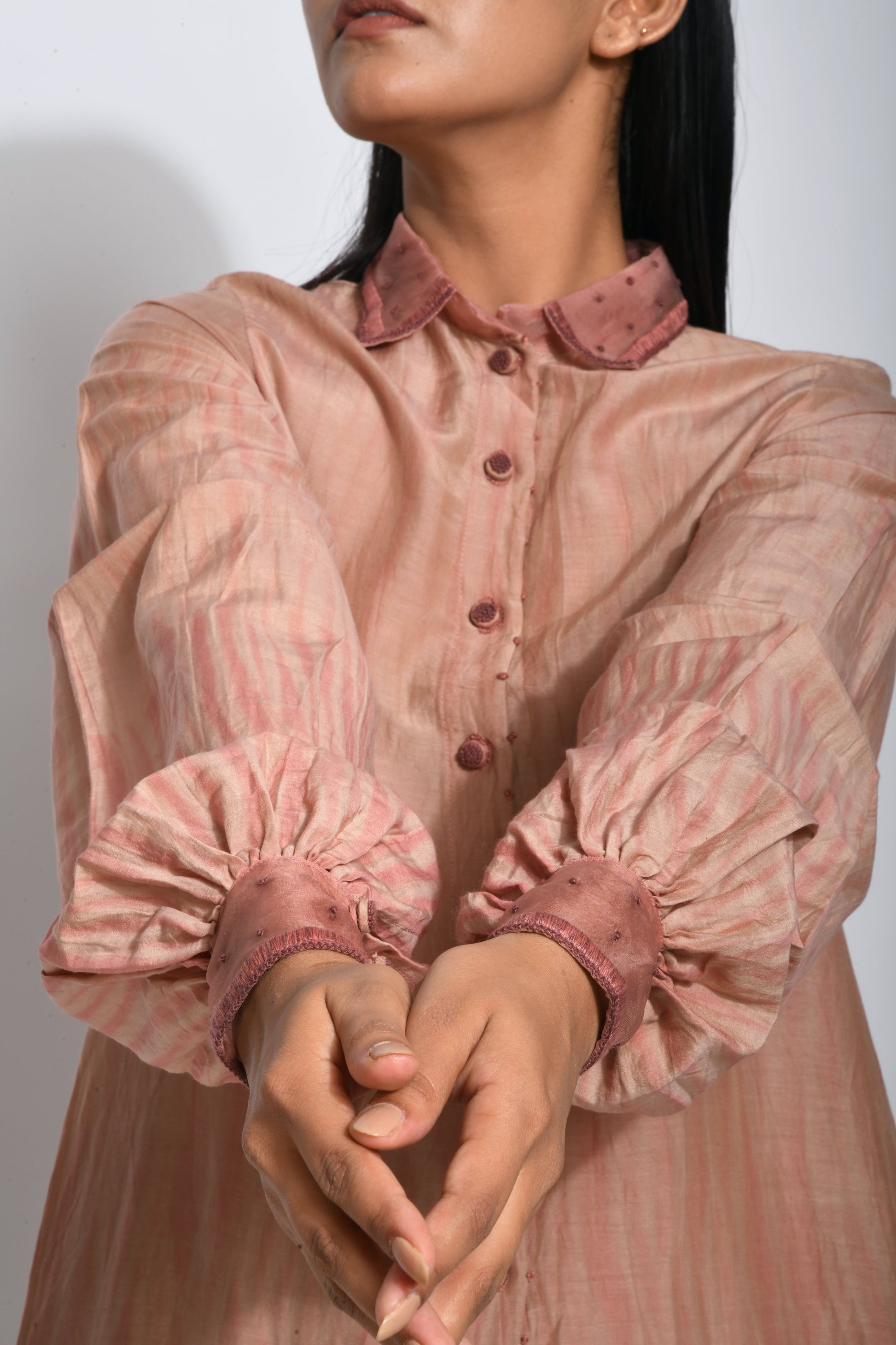 Brown Shirt by The Loom Art with Best Selling, Between The Lines by The Loom Art, Brown, Cotton Silk, fall, July Sale, July Sale 2023, missing, Natural, Ombre & Dyes, Party Wear, Regular Fit, Shirts, Tops, Womenswear at Kamakhyaa for sustainable fashion