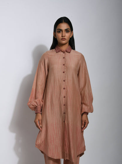 Brown Shirt by The Loom Art with Best Selling, Between The Lines by The Loom Art, Brown, Cotton Silk, fall, July Sale, July Sale 2023, missing, Natural, Ombre & Dyes, Party Wear, Regular Fit, Shirts, Tops, Womenswear at Kamakhyaa for sustainable fashion