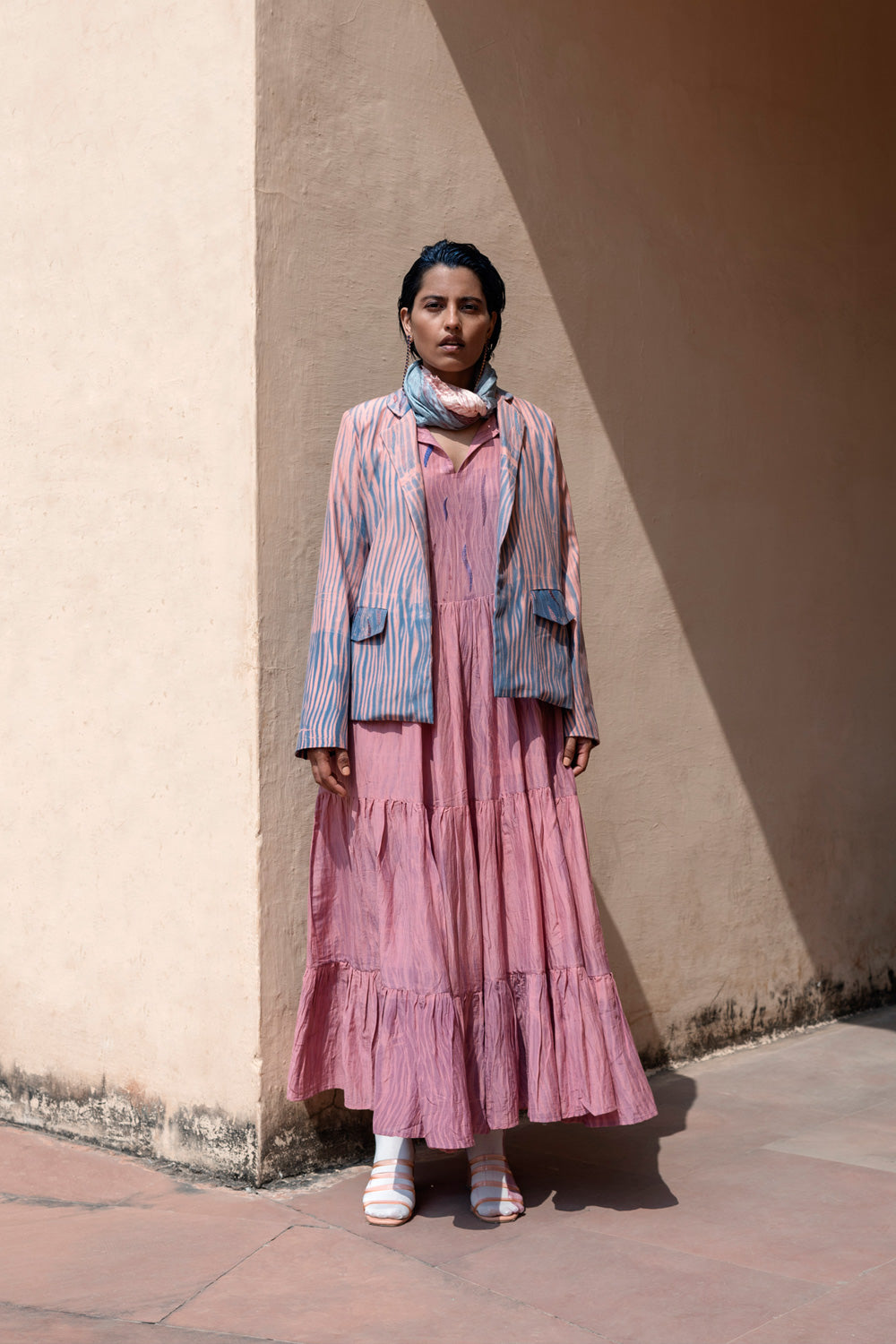 Pink Embroidered Textured Jacket by The Loom Art with Between The Lines by The Loom Art, Blazers, Embroidered, Handwoven cotton silk, July Sale, July Sale 2023, Natural, Party Wear, Pink, Regular Fit, Textured, Womenswear at Kamakhyaa for sustainable fashion