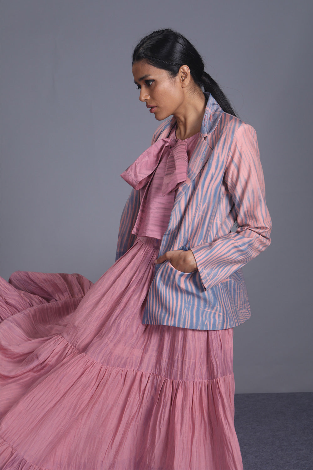 Pink Embroidered Textured Jacket Overlays Between the Lines, Handwoven Cotton Silk, Jackets, Natural, Pink, Regular Fit The Loom Art Kamakhyaa