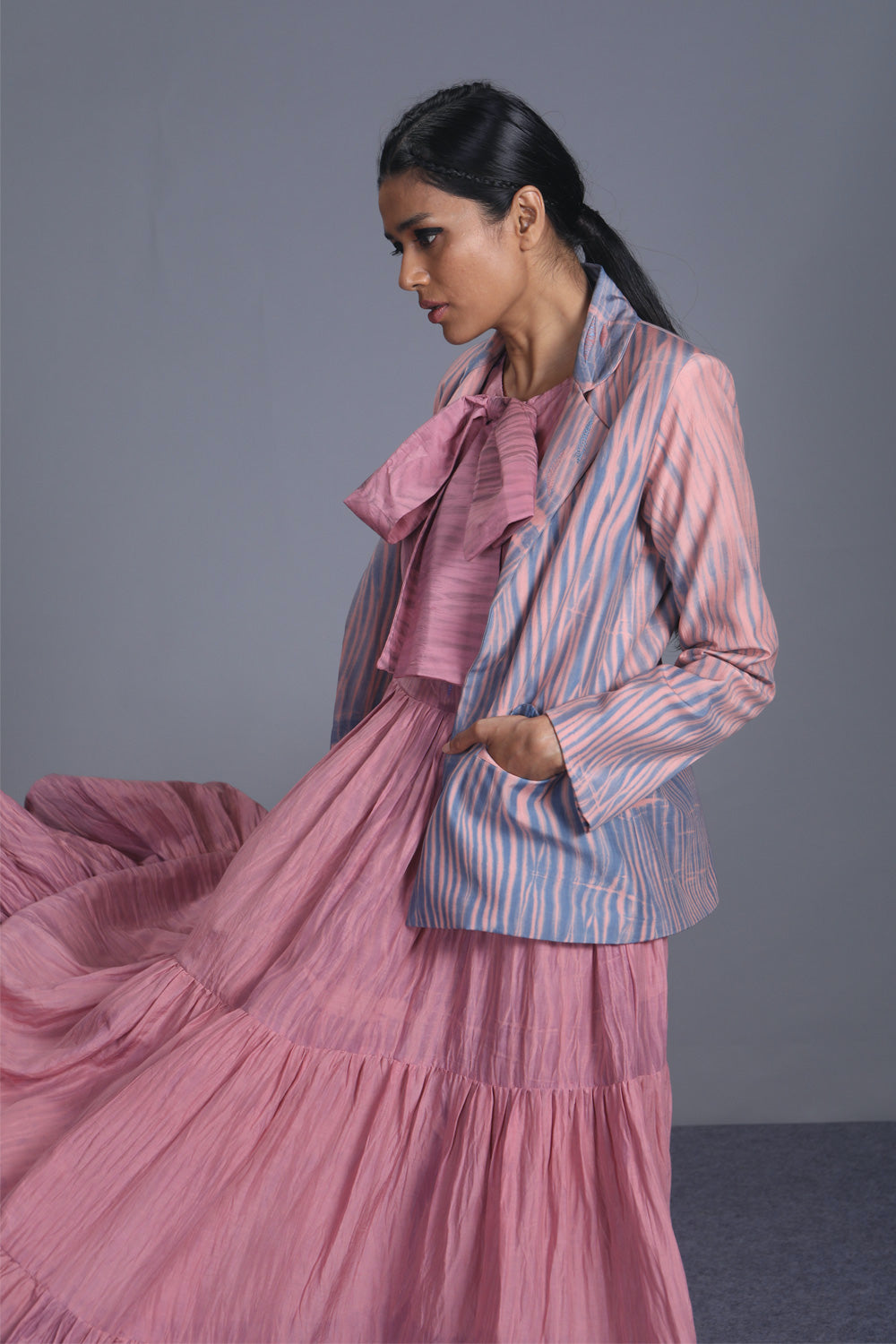 Pink Embroidered Textured Jacket by The Loom Art with Between The Lines by The Loom Art, Blazers, Embroidered, Handwoven cotton silk, July Sale, July Sale 2023, Natural, Party Wear, Pink, Regular Fit, Textured, Womenswear at Kamakhyaa for sustainable fashion