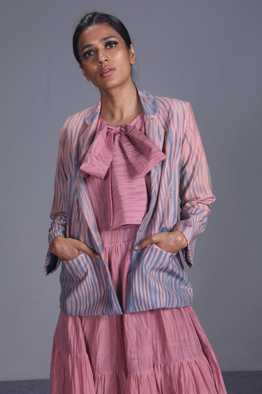 Pink Embroidered Textured Jacket by The Loom Art with Between The Lines by The Loom Art, Blazers, Embroidered, Handwoven cotton silk, July Sale, July Sale 2023, Natural, Party Wear, Pink, Regular Fit, Textured, Womenswear at Kamakhyaa for sustainable fashion