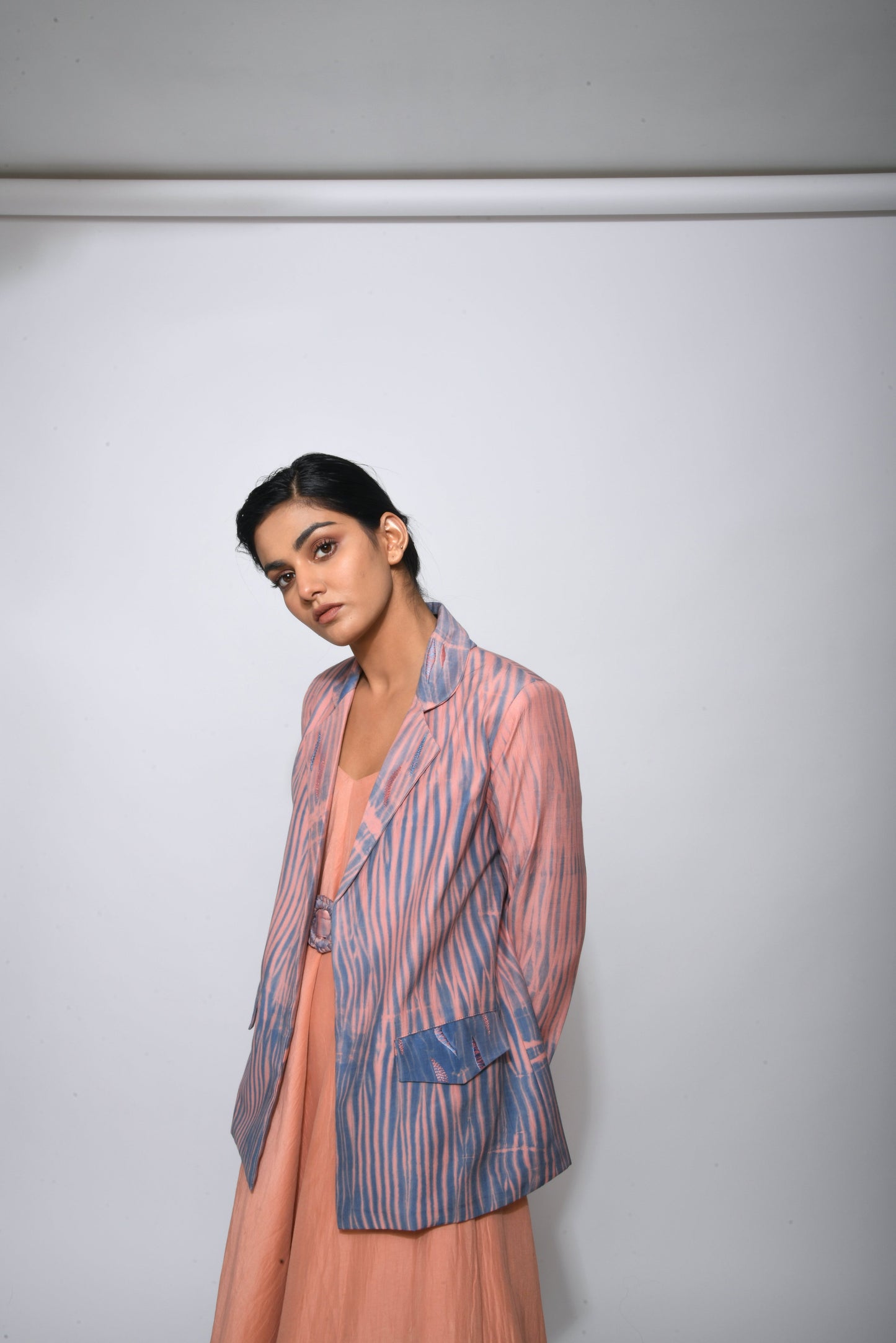 Pink Embroidered Textured Jacket Overlays Between the Lines, Handwoven Cotton Silk, Jackets, Natural, Pink, Regular Fit The Loom Art Kamakhyaa