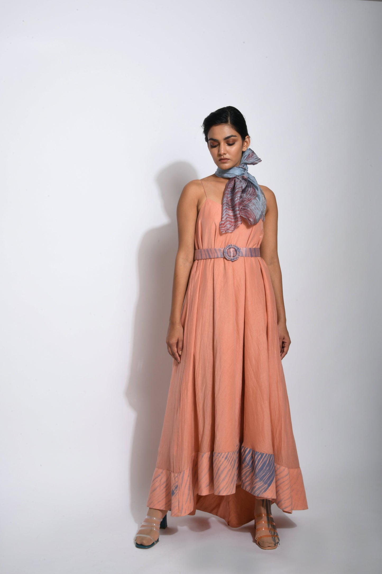 Brown Textured Maxi Dress by The Loom Art with Between The Lines by The Loom Art, Brown, Cotton Silk, July Sale, July Sale 2023, Maxi Dresses, Natural, Party Wear, Regular Fit, Sleeveless Dresses, Strap Dresses, Textured, Womenswear at Kamakhyaa for sustainable fashion