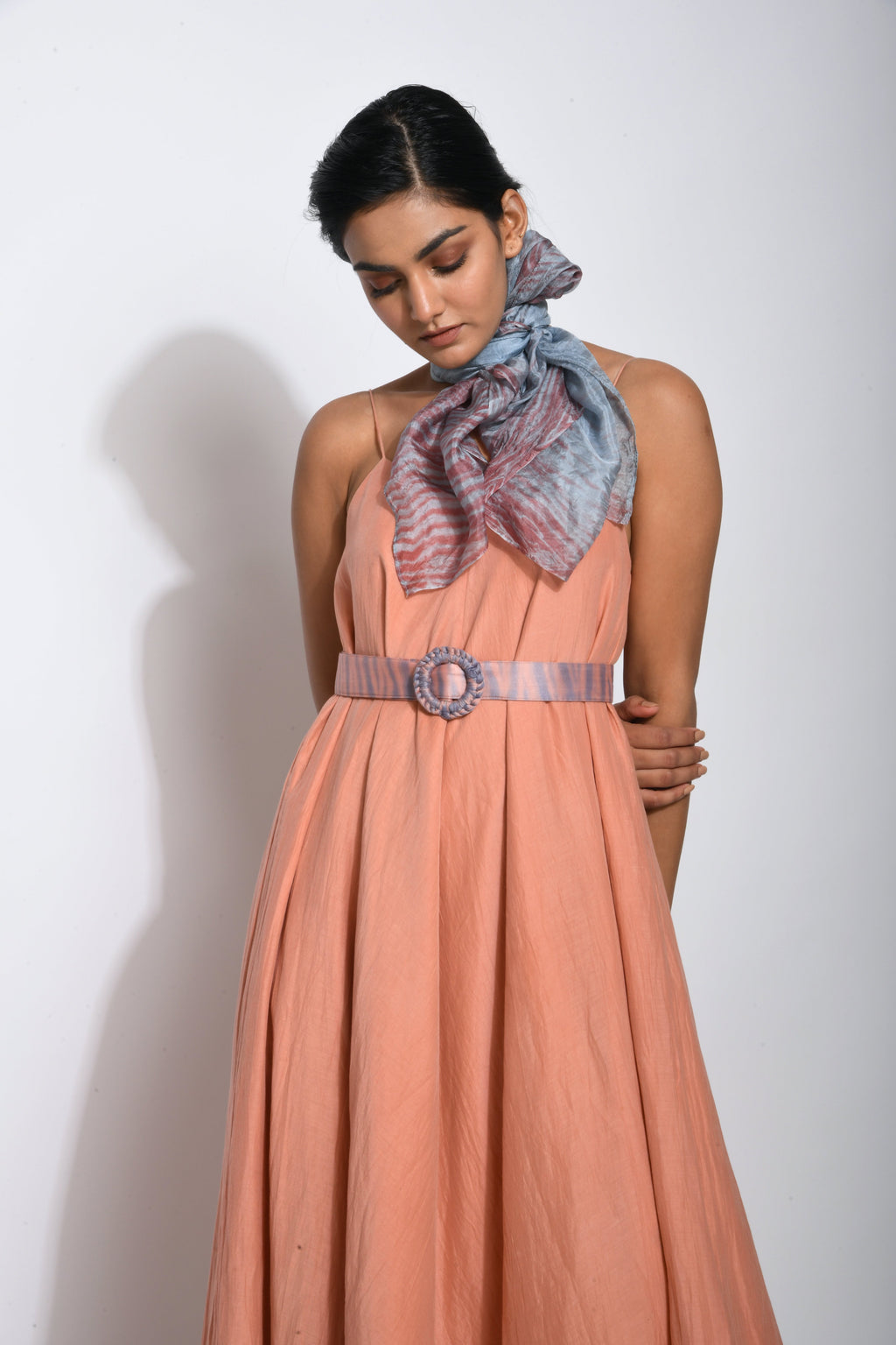 Brown Textured Maxi Dress by The Loom Art with Between The Lines by The Loom Art, Brown, Cotton Silk, July Sale, July Sale 2023, Maxi Dresses, Natural, Party Wear, Regular Fit, Sleeveless Dresses, Strap Dresses, Textured, Womenswear at Kamakhyaa for sustainable fashion