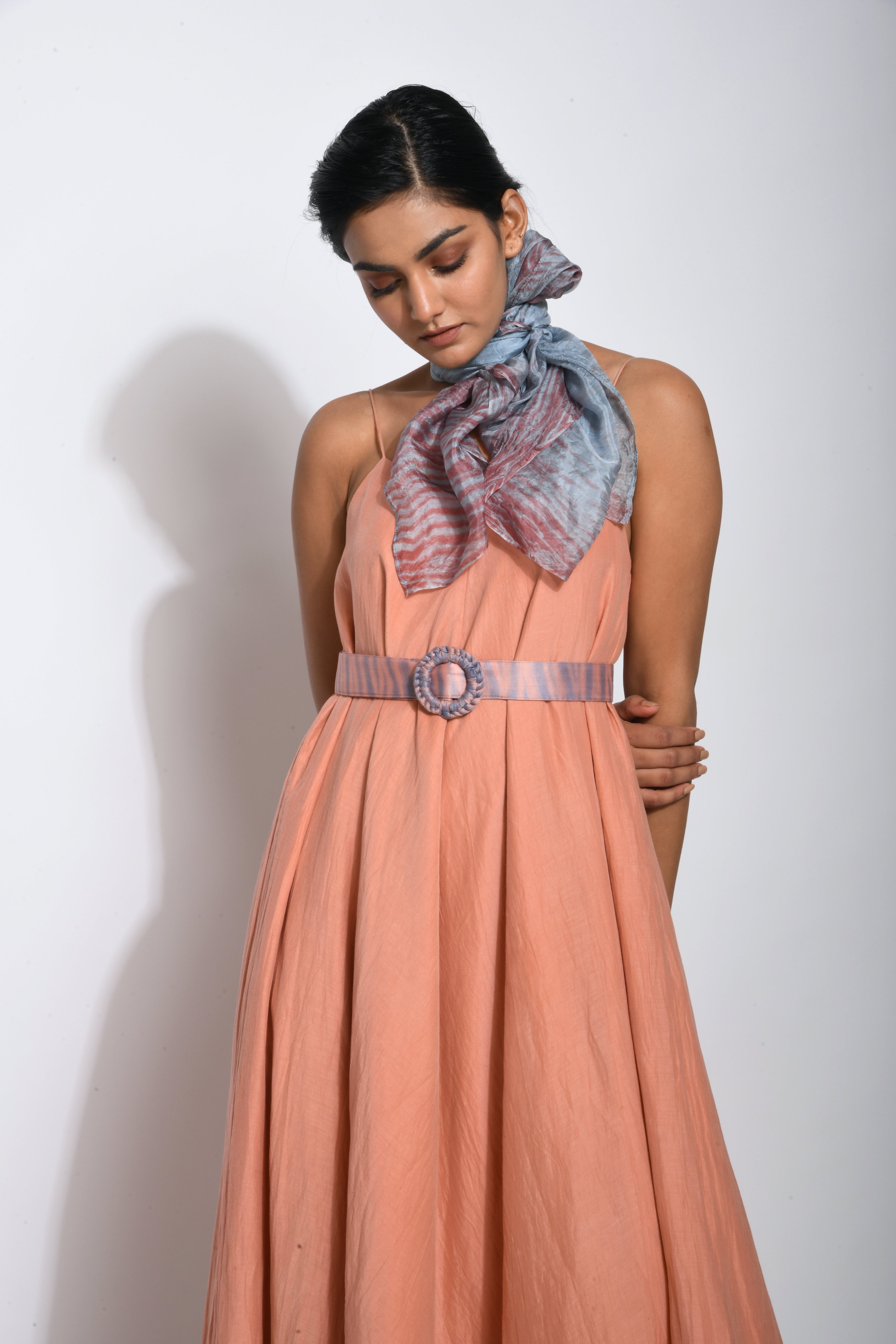 Brown Textured Maxi Dress by The Loom Art with Between The Lines by The Loom Art, Brown, Cotton Silk, July Sale, July Sale 2023, Maxi Dresses, Natural, Party Wear, Regular Fit, Sleeveless Dresses, Strap Dresses, Textured, Womenswear at Kamakhyaa for sustainable fashion