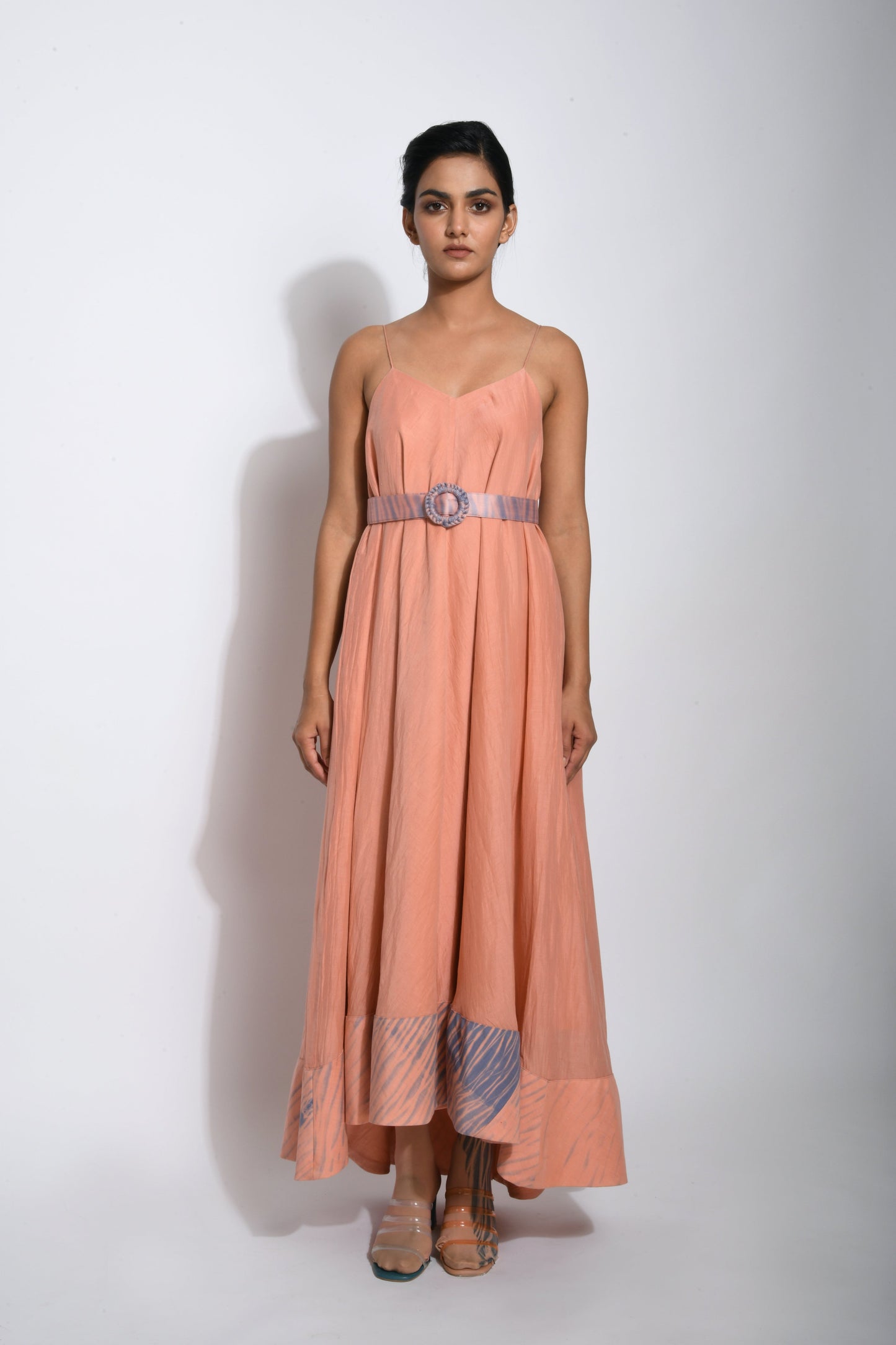 Brown Textured Maxi Dress by The Loom Art with Between The Lines by The Loom Art, Brown, Cotton Silk, July Sale, July Sale 2023, Maxi Dresses, Natural, Party Wear, Regular Fit, Sleeveless Dresses, Strap Dresses, Textured, Womenswear at Kamakhyaa for sustainable fashion