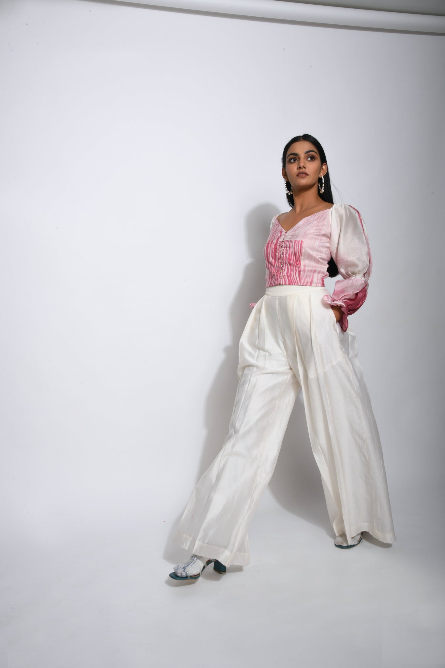 Pink Textured Crop Top by The Loom Art with Best Selling, Between The Lines by The Loom Art, Chanderi Silk, Crop Tops, Handwoven silk, July Sale, July Sale 2023, Natural, Party Wear, Pink, Printed Selfsame, Regular Fit, Textured, Tops, Womenswear at Kamakhyaa for sustainable fashion