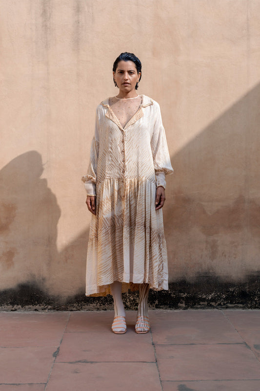 Brown Textured Midi Dress by The Loom Art with Best Selling, Between The Lines by The Loom Art, Brown, Handwoven cotton silk, July Sale, July Sale 2023, Midi Dresses, Natural, Ombre & Dyes, Party Wear, Regular Fit, Shirt Dresses, Womenswear at Kamakhyaa for sustainable fashion