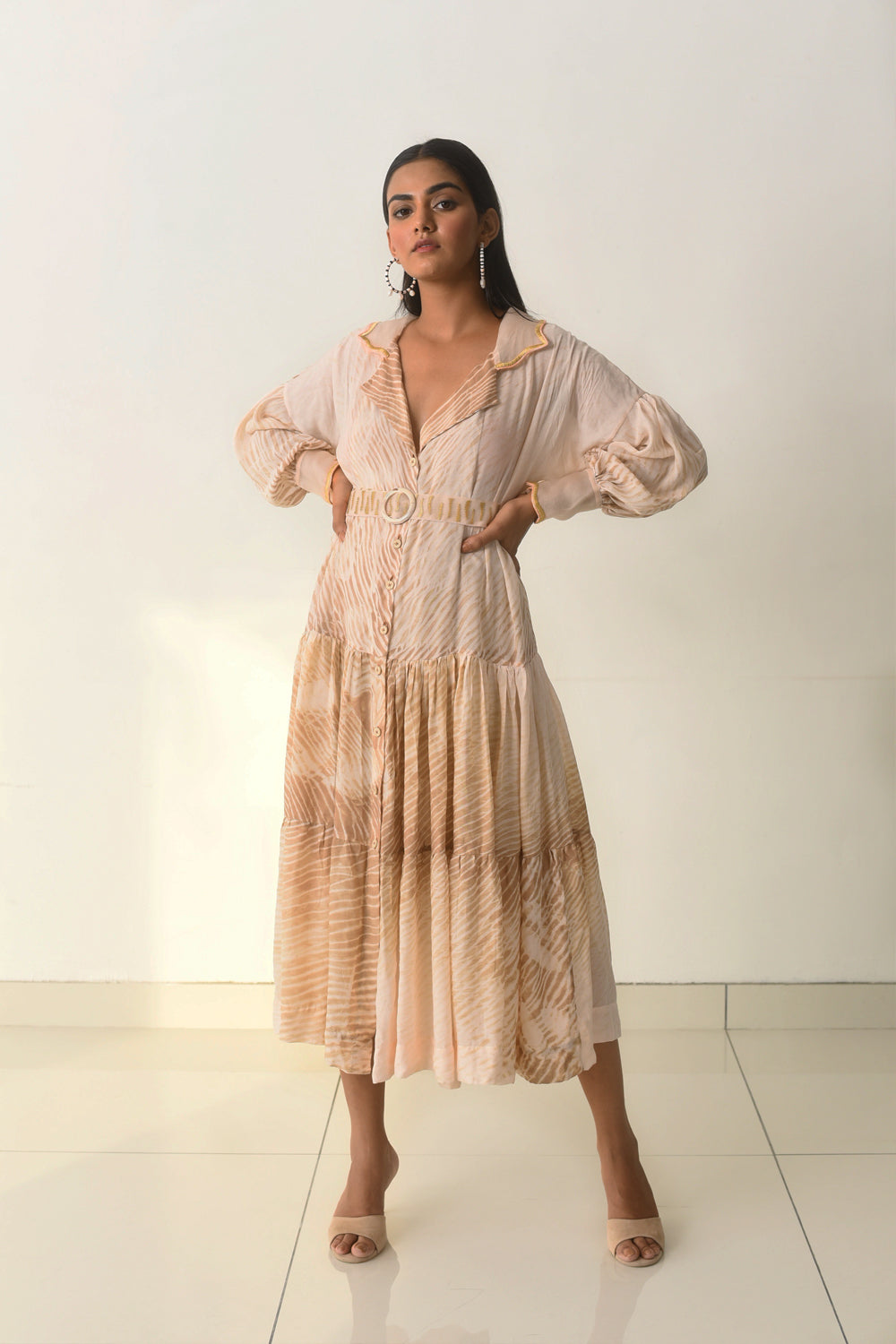 Brown Textured Midi Dress by The Loom Art with Best Selling, Between The Lines by The Loom Art, Brown, Handwoven cotton silk, July Sale, July Sale 2023, Midi Dresses, Natural, Ombre & Dyes, Party Wear, Regular Fit, Shirt Dresses, Womenswear at Kamakhyaa for sustainable fashion