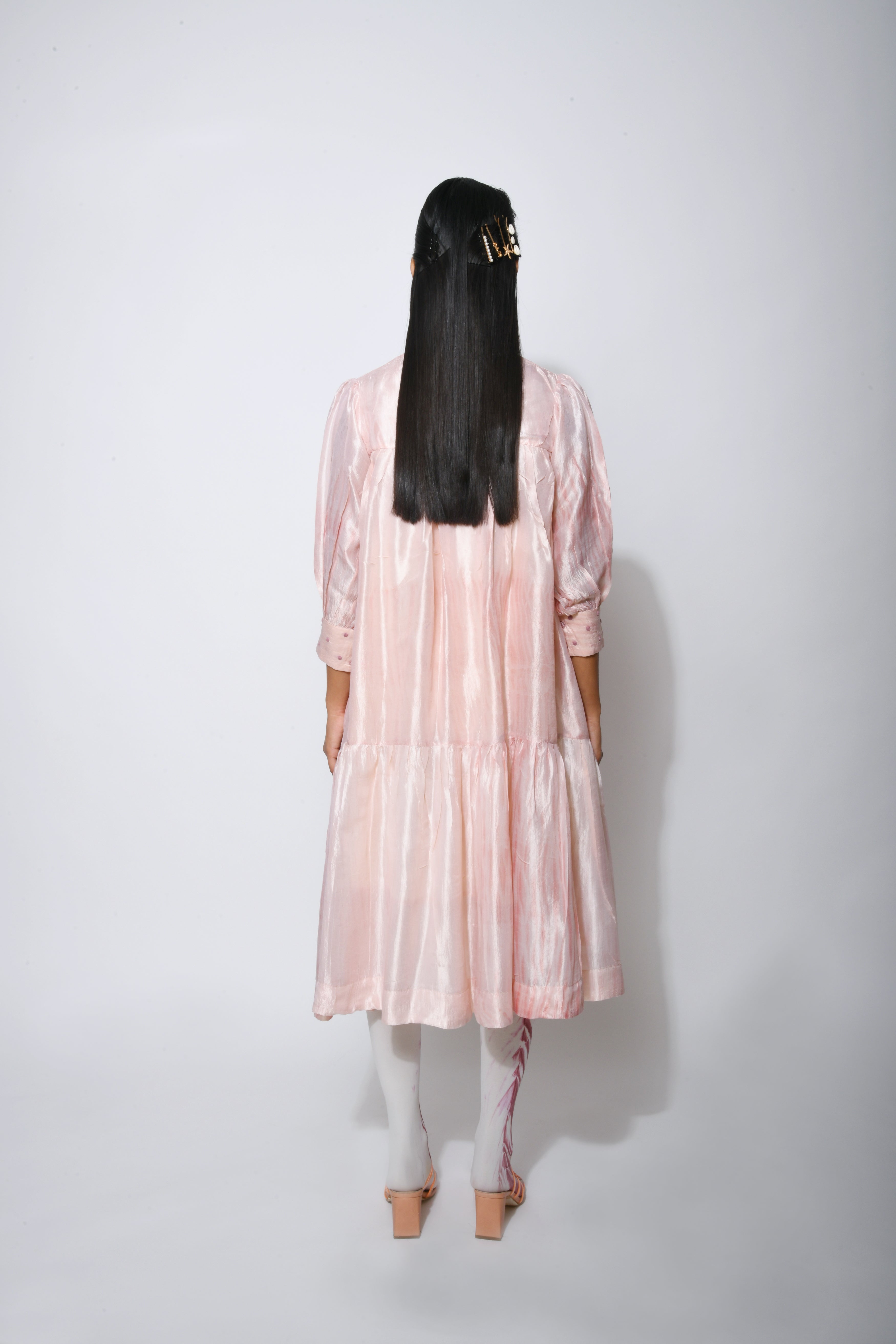 Pink Embroidered Tier Dress by The Loom Art with Between The Lines by The Loom Art, Dupian Silk, Embroidered, July Sale, July Sale 2023, Midi Dresses, Natural, Party Wear, Pink, Regular Fit, Tiered Dresses, Womenswear at Kamakhyaa for sustainable fashion
