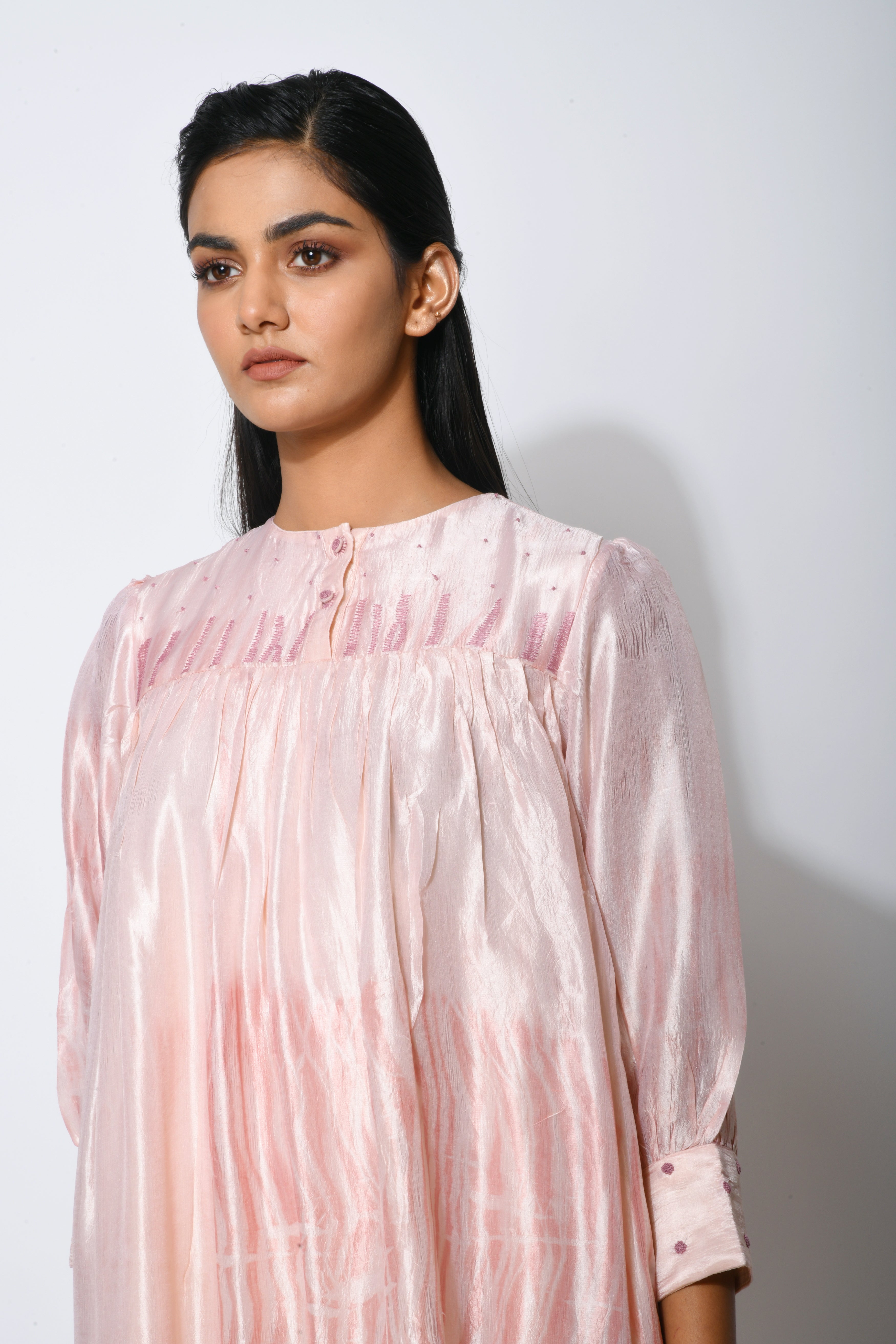 Pink Embroidered Tier Dress by The Loom Art with Between The Lines by The Loom Art, Dupian Silk, Embroidered, July Sale, July Sale 2023, Midi Dresses, Natural, Party Wear, Pink, Regular Fit, Tiered Dresses, Womenswear at Kamakhyaa for sustainable fashion