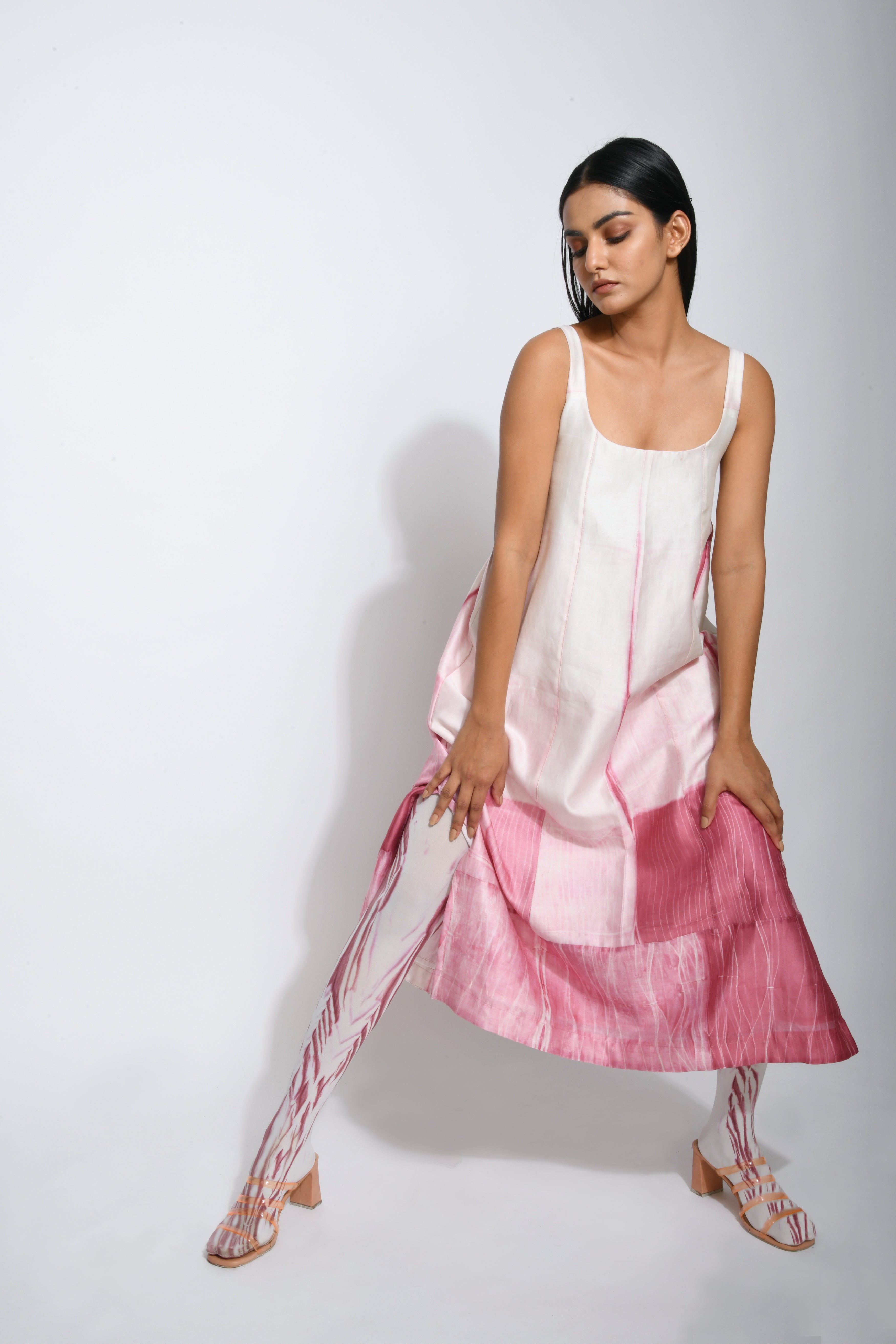Pink Textured Midi Dress by The Loom Art with Best Selling, Between The Lines by The Loom Art, Chanderi Silk, FB ADS JUNE, July Sale, July Sale 2023, Midi Dresses, Natural, Ombre & Dyes, Party Wear, Pink, Regular Fit, Sleeveless Dresses, Womenswear at Kamakhyaa for sustainable fashion