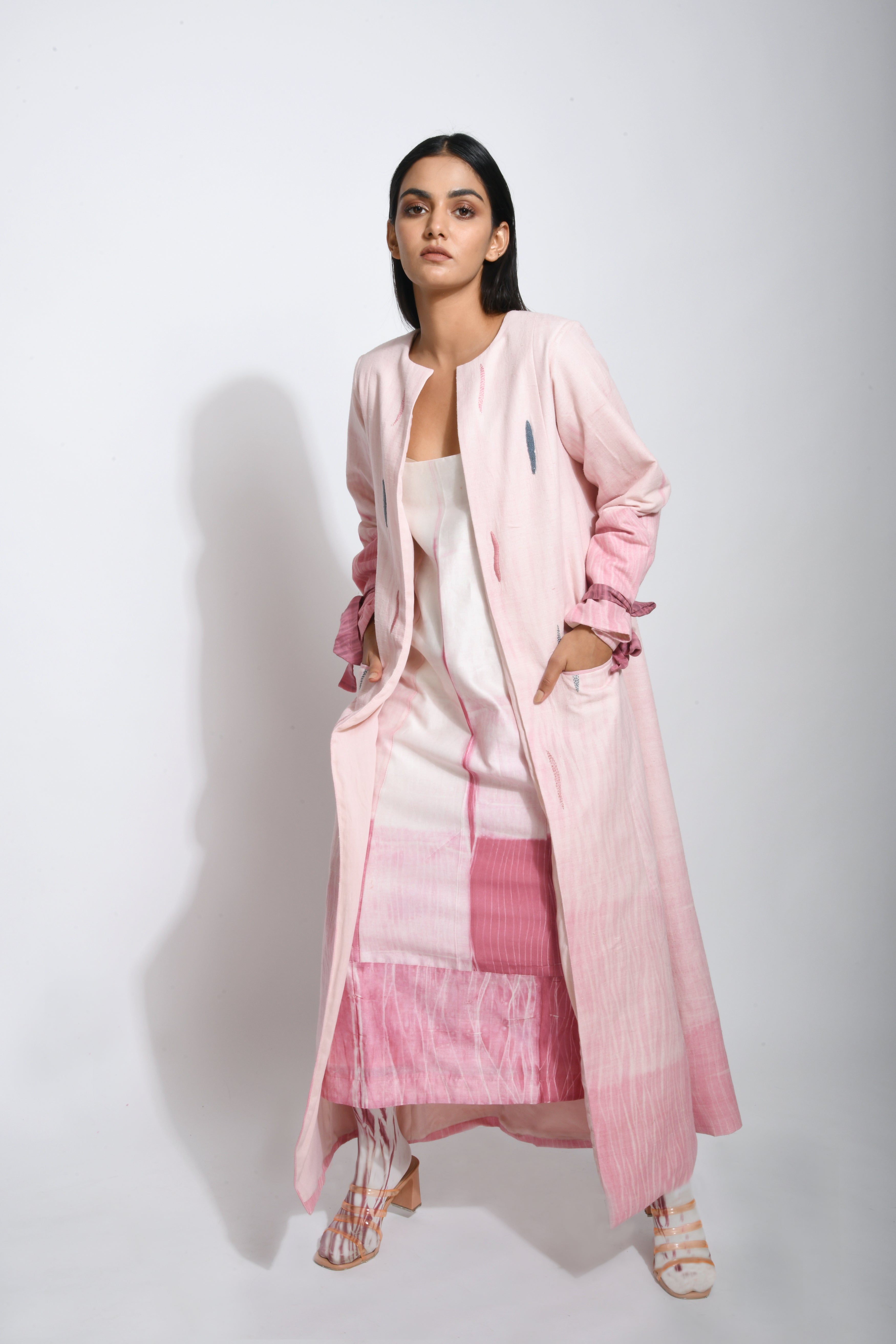 Pink Textured Midi Dress by The Loom Art with Best Selling, Between The Lines by The Loom Art, Chanderi Silk, FB ADS JUNE, July Sale, July Sale 2023, Midi Dresses, Natural, Ombre & Dyes, Party Wear, Pink, Regular Fit, Sleeveless Dresses, Womenswear at Kamakhyaa for sustainable fashion