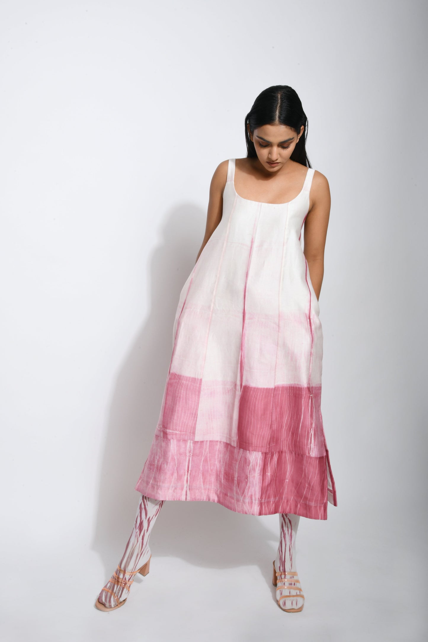 Pink Textured Midi Dress by The Loom Art with Best Selling, Between The Lines by The Loom Art, Chanderi Silk, FB ADS JUNE, July Sale, July Sale 2023, Midi Dresses, Natural, Ombre & Dyes, Party Wear, Pink, Regular Fit, Sleeveless Dresses, Womenswear at Kamakhyaa for sustainable fashion