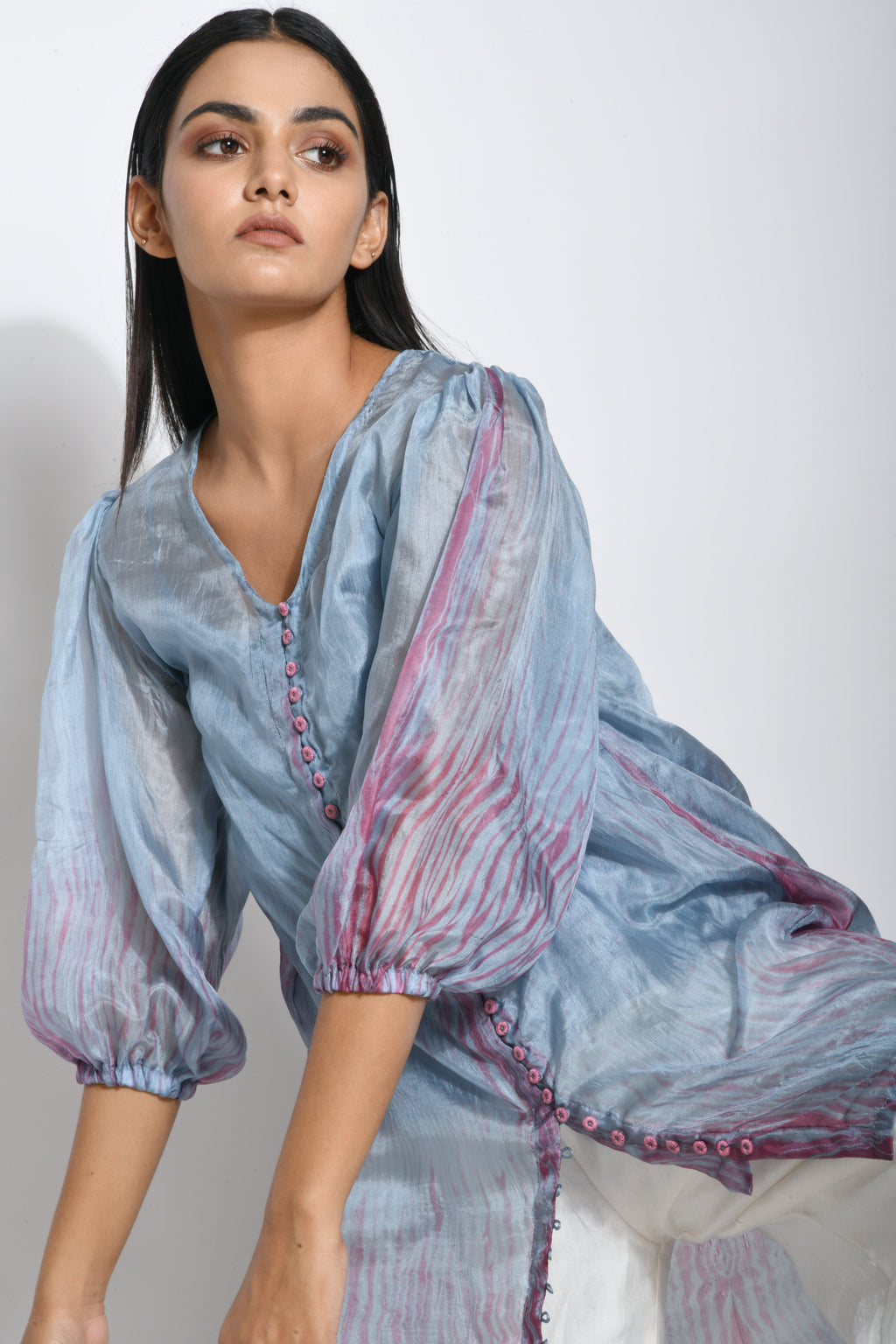 Blue Textured Shirt by The Loom Art with Between The Lines by The Loom Art, Blue, Handwoven silk, July Sale, July Sale 2023, Natural, Ombre & Dyes, Party Wear, Regular Fit, Shirts, Solids, Tops, Womenswear at Kamakhyaa for sustainable fashion