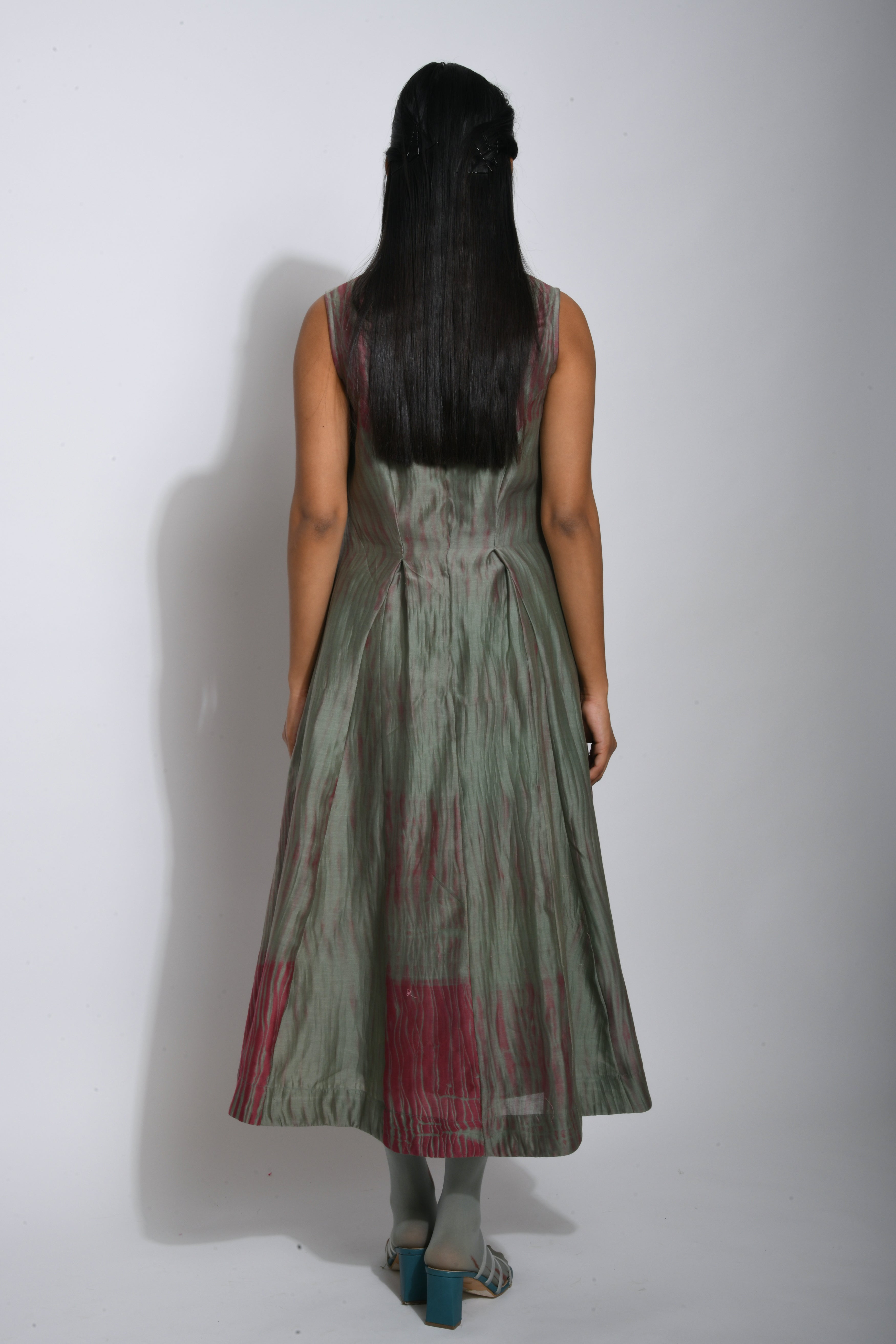 Red Silk Midi Dress by The Loom Art with Between The Lines by The Loom Art, Chanderi Silk, Grey, July Sale, July Sale 2023, Natural, Ombre & Dyes, Party Wear, Red, Regular Fit, Sleeveless Dresses, Womenswear at Kamakhyaa for sustainable fashion