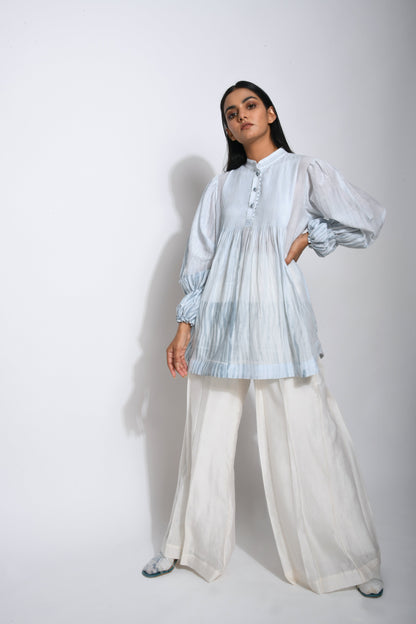 Blue Textured Top by The Loom Art with Best Selling, Between The Lines by The Loom Art, Blue, For Mother, For Mother W, Handwoven cotton silk, July Sale, July Sale 2023, Natural, Party Wear, Regular Fit, Solids, Tops, Tunic Tops, Womenswear at Kamakhyaa for sustainable fashion