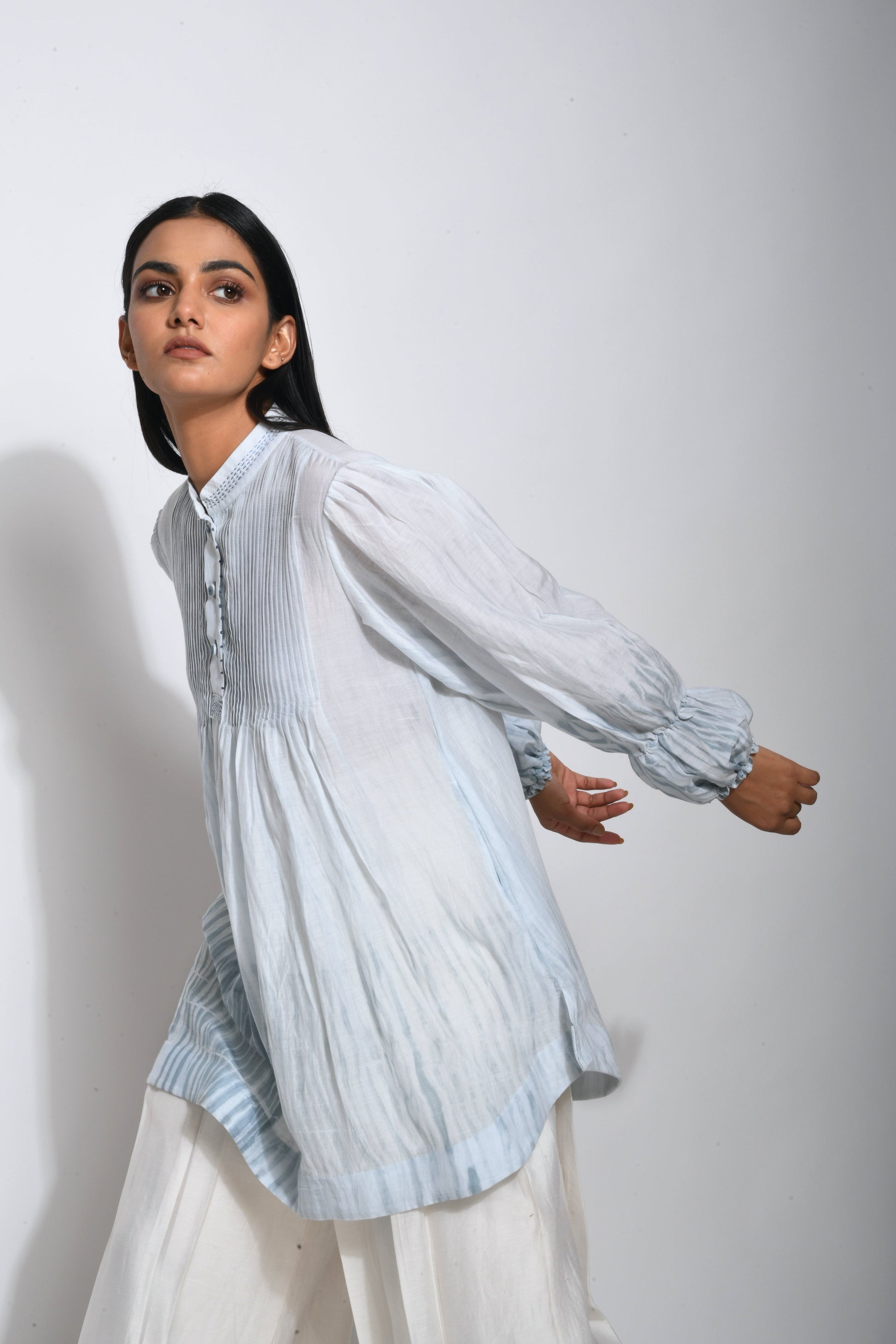 Blue Textured Top by The Loom Art with Best Selling, Between The Lines by The Loom Art, Blue, For Mother, For Mother W, Handwoven cotton silk, July Sale, July Sale 2023, Natural, Party Wear, Regular Fit, Solids, Tops, Tunic Tops, Womenswear at Kamakhyaa for sustainable fashion