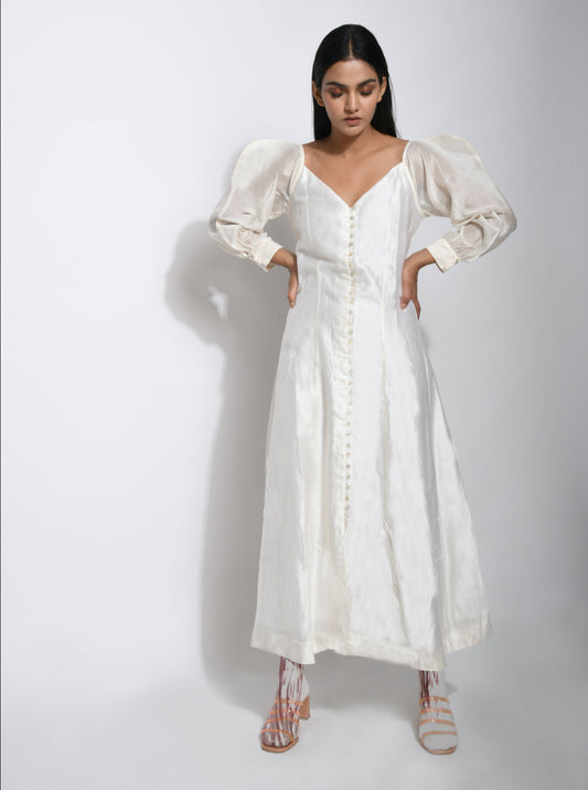 White Silk Maxi Dress by The Loom Art with Best Selling, Between The Lines by The Loom Art, FB ADS JUNE, July Sale, July Sale 2023, Maxi Dresses, Natural, Party Wear, Regular Fit, Silk Handwoven, Solids, White, Womenswear at Kamakhyaa for sustainable fashion