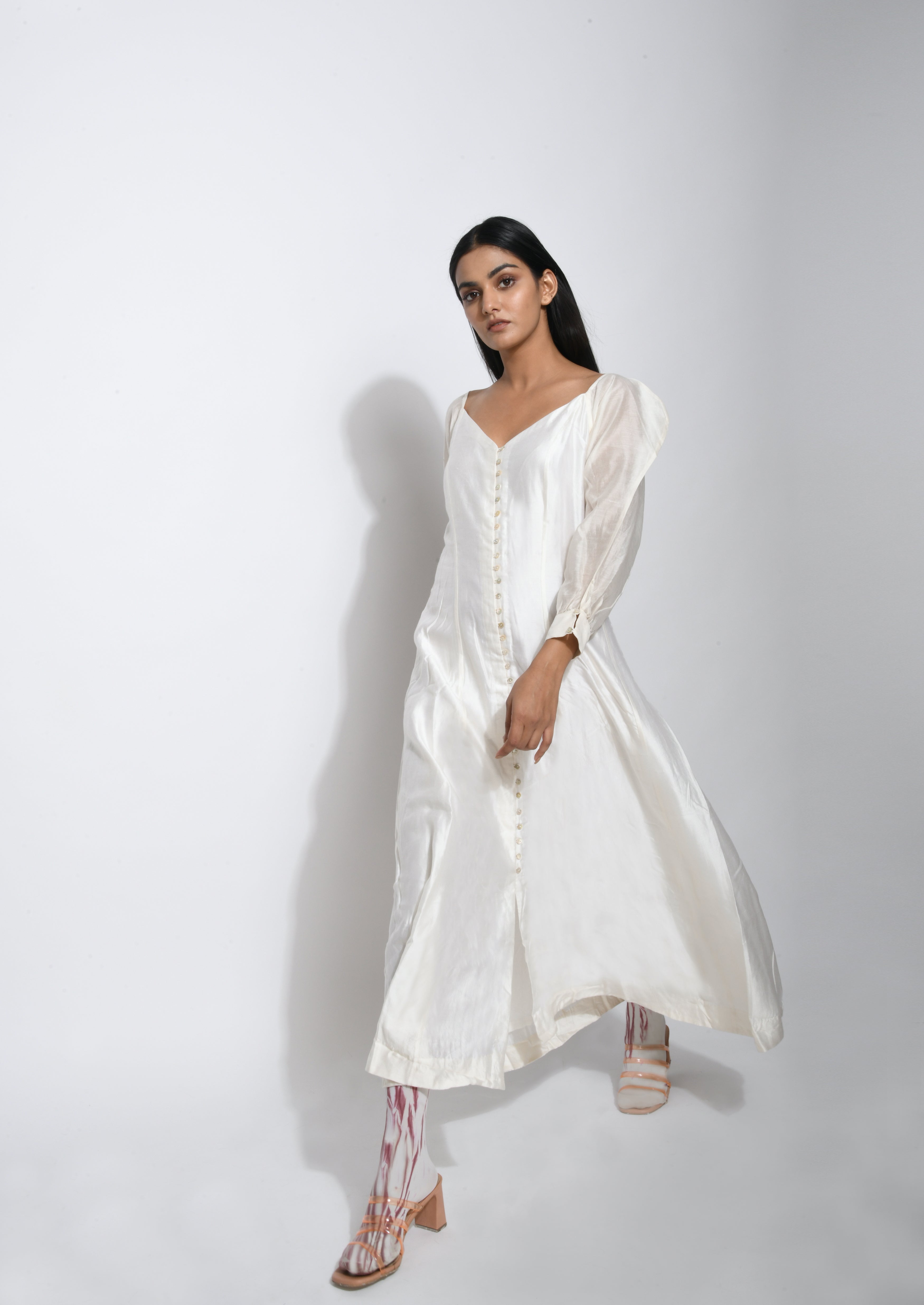 White Silk Maxi Dress by The Loom Art with Best Selling, Between The Lines by The Loom Art, FB ADS JUNE, July Sale, July Sale 2023, Maxi Dresses, Natural, Party Wear, Regular Fit, Silk Handwoven, Solids, White, Womenswear at Kamakhyaa for sustainable fashion