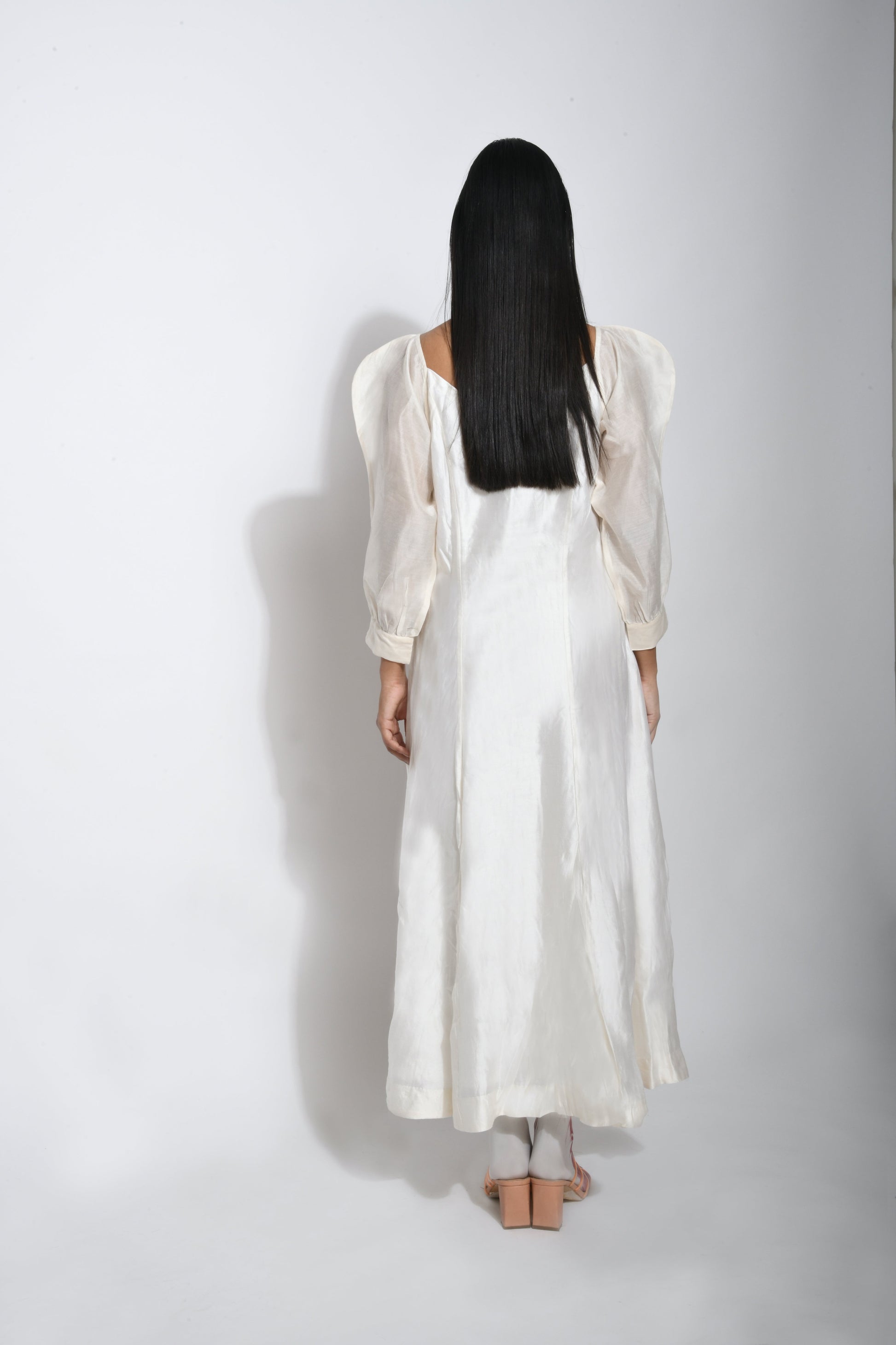 White Silk Maxi Dress by The Loom Art with Best Selling, Between The Lines by The Loom Art, FB ADS JUNE, July Sale, July Sale 2023, Maxi Dresses, Natural, Party Wear, Regular Fit, Silk Handwoven, Solids, White, Womenswear at Kamakhyaa for sustainable fashion