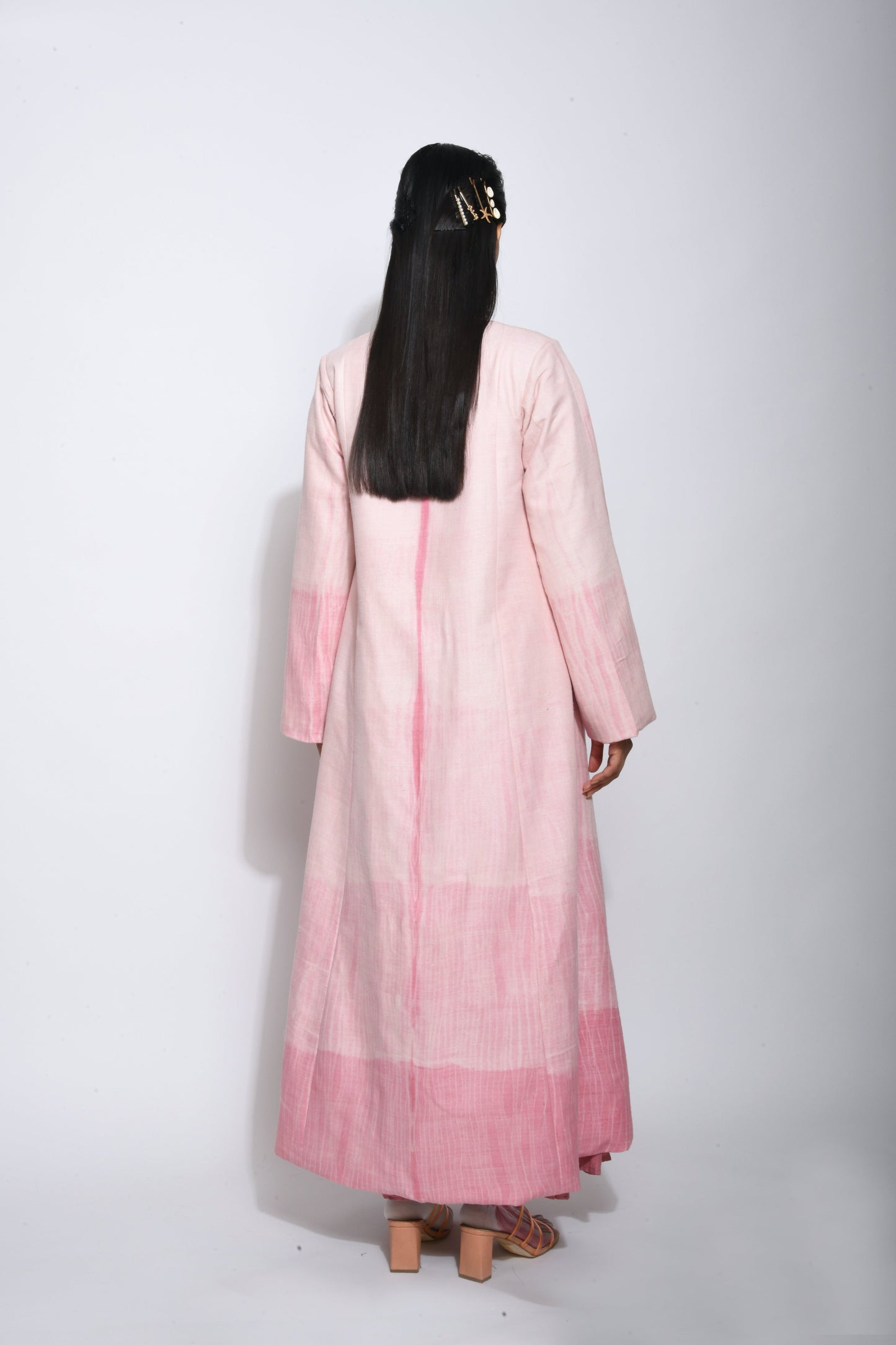 Pink Embroidered Long Jacket by The Loom Art with Between The Lines by The Loom Art, Coats, Embroidered, July Sale, July Sale 2023, Matka Silk, Natural, Party Wear, Pink, Regular Fit, Womenswear at Kamakhyaa for sustainable fashion