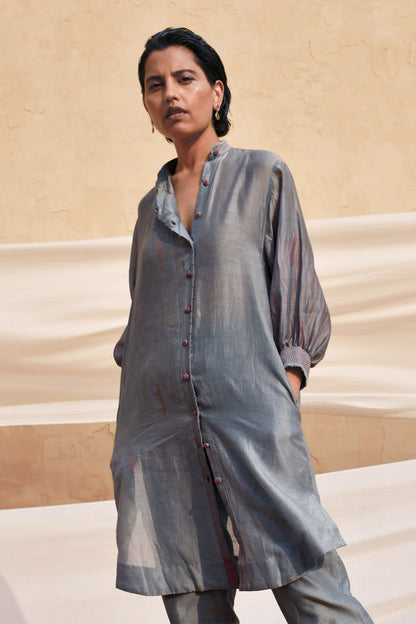 Blue Embroidered Silk Shirt by The Loom Art with Best Selling, Between The Lines by The Loom Art, Blue, Chanderi Silk, July Sale, July Sale 2023, Natural, Party Wear, Regular Fit, Shirts, Solids, Tops, Womenswear at Kamakhyaa for sustainable fashion