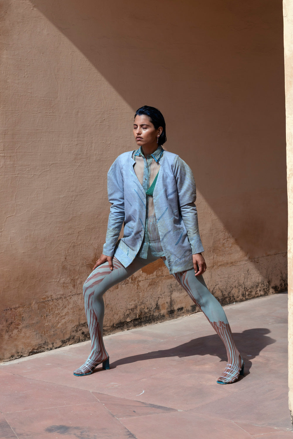 Blue Embroidered Jacket by The Loom Art with Between The Lines by The Loom Art, Blue, Embroidered, Jackets, July Sale, July Sale 2023, Matka SilK, Natural, Party Wear, Regular Fit, Womenswear at Kamakhyaa for sustainable fashion