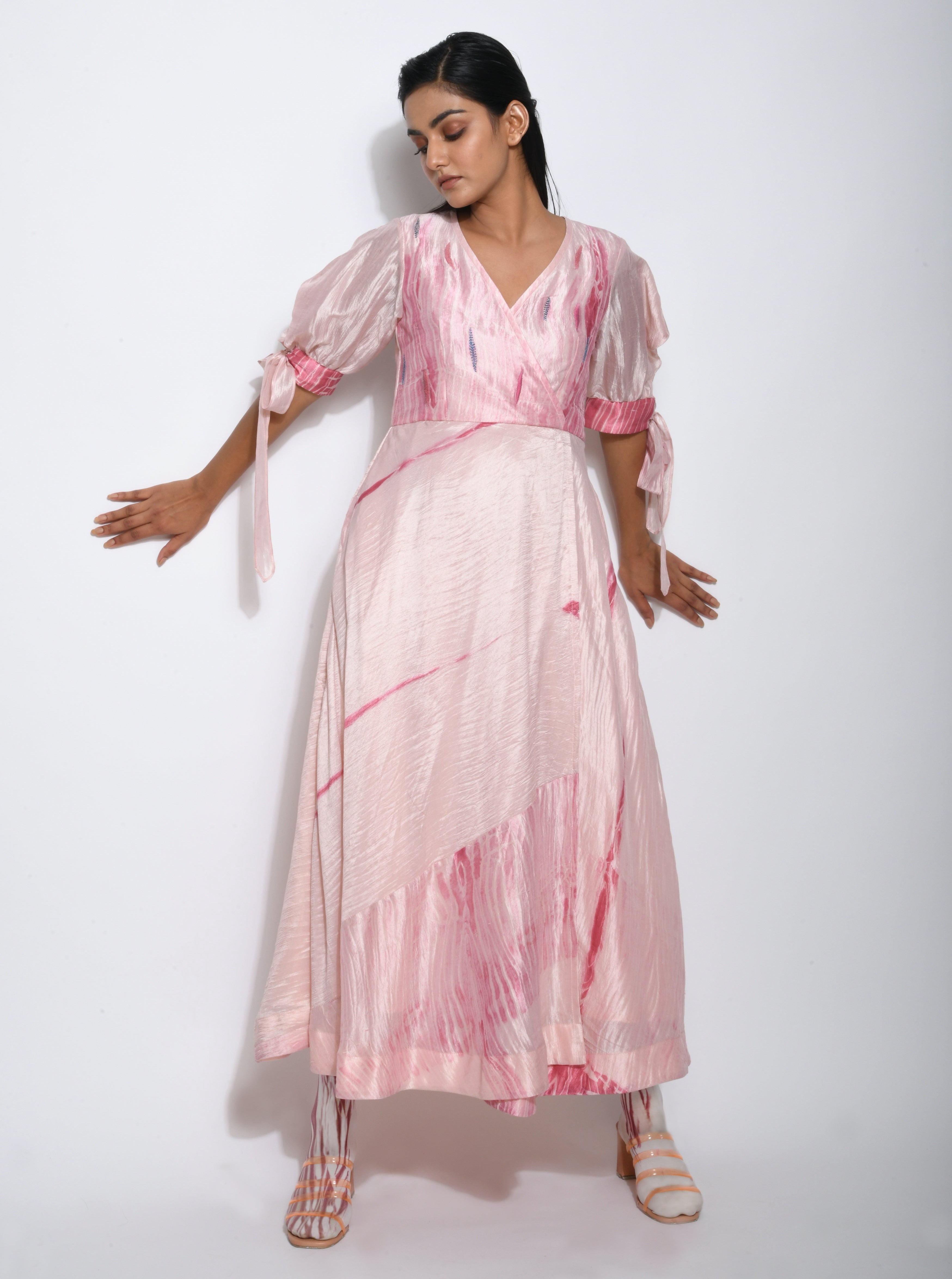 Pink Embroidered Textured Dress by The Loom Art with Between The Lines by The Loom Art, Chanderi Silk, July Sale, July Sale 2023, Maxi Dresses, Natural, Party Wear, Pink, Printed Selfsame, Regular Fit, Textured, Womenswear at Kamakhyaa for sustainable fashion