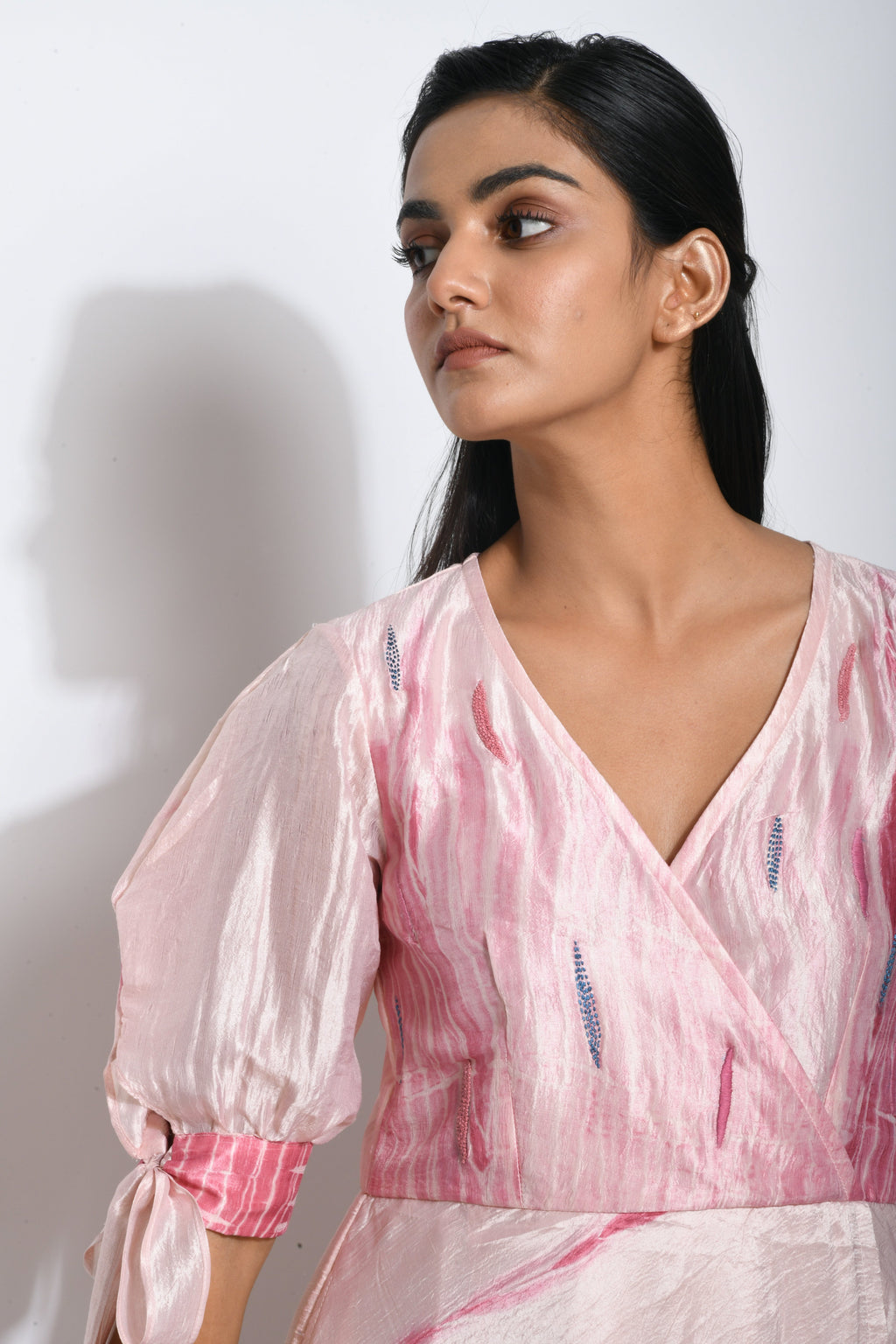Pink Embroidered Textured Dress by The Loom Art with Between The Lines by The Loom Art, Chanderi Silk, July Sale, July Sale 2023, Maxi Dresses, Natural, Party Wear, Pink, Printed Selfsame, Regular Fit, Textured, Womenswear at Kamakhyaa for sustainable fashion