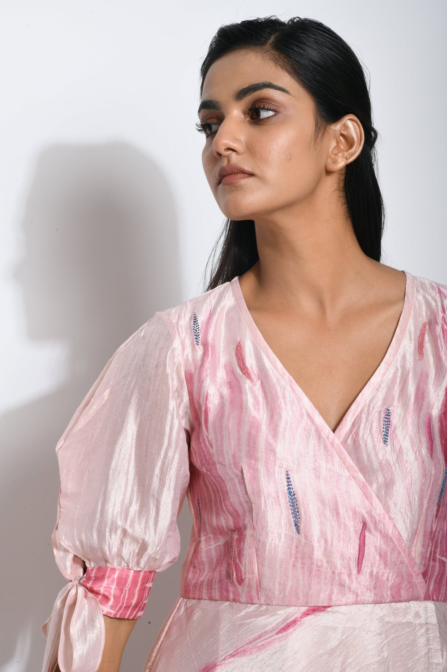 Pink Embroidered Maxi Dress by The Loom Art with Between The Lines by The Loom Art, Dupian Silk, July Sale, July Sale 2023, Maxi Dresses, Natural, Party Wear, Pink, Regular Fit, Solids, Womenswear at Kamakhyaa for sustainable fashion